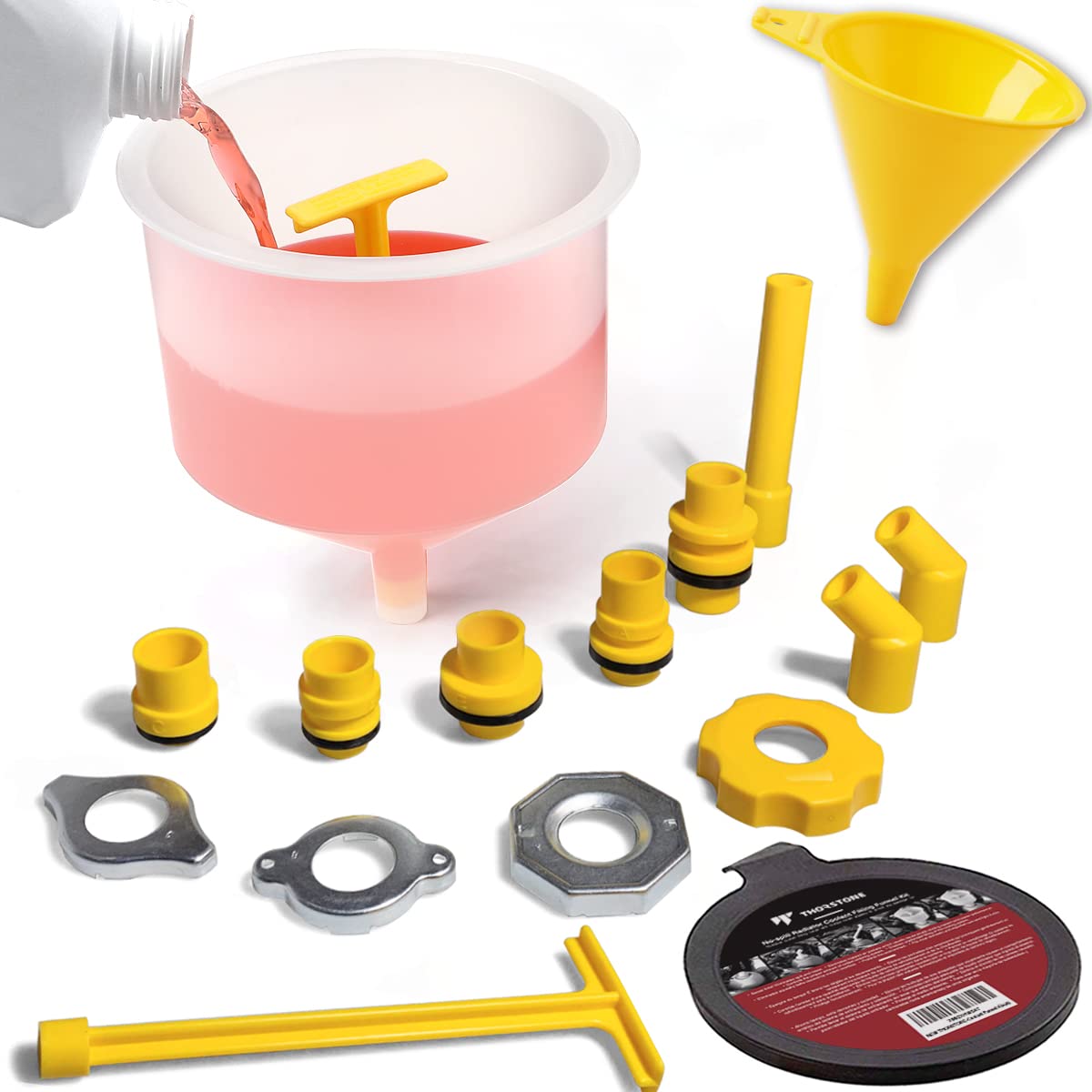 Thorstone No Spill Coolant Funnel Kit - Spill Free Radiator Coolant Filling Funnel with Adapters | Universal Automotive Antifreeze Bleeder for Cars, Trucks & SUVs | Perfect for DIY Coolant Changes & Maintenance
