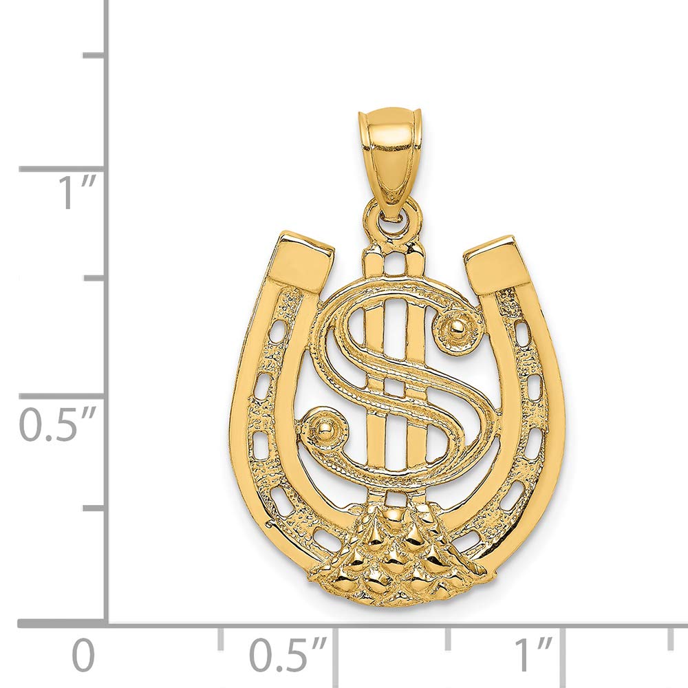 14K Yellow Gold Dollar Sign Horseshoe Charm Pendant - Lucky Money & Wealth Jewelry for Necklace - Perfect for Gifts, St. Patrick's Day & Good Fortune