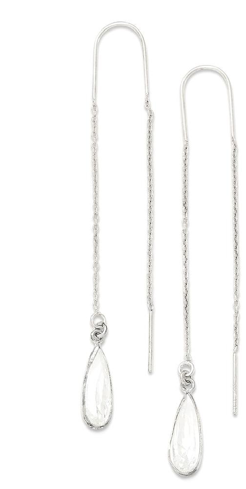 925 Silver Teardrop Threader Earrings with Rhinestones for Women