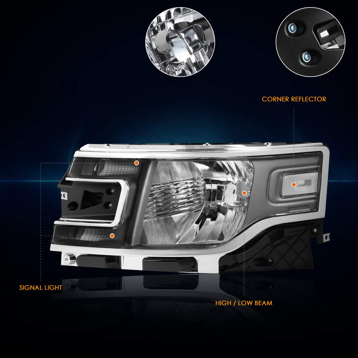 Pair of Halogen Headlights Headlamps Assembly with Black Housing & Clear Corner - Compatible with Ford Flex 2013-2019 Models - Perfect for Night Driving & Vehicle Upgrades