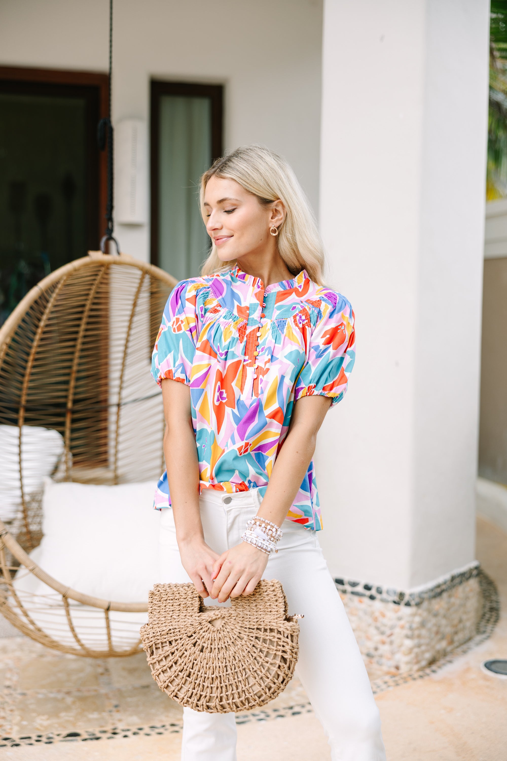 Fate: All My Life White Multi Abstract Blouse - Elegant Flowy Women's Top for Casual Wear, Office & Date Nights