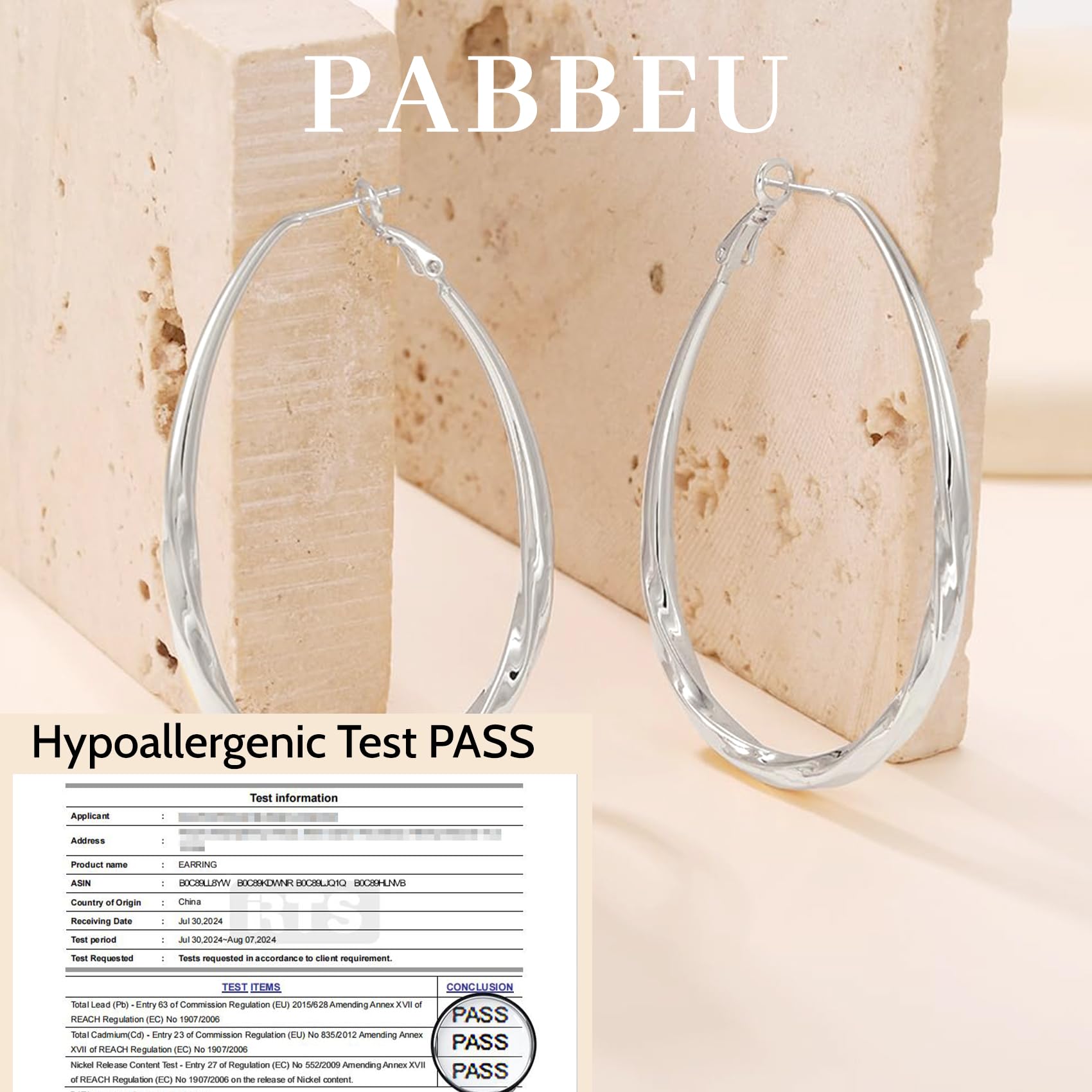 PABBEU Sterling Silver Hoop Earrings for Women - 14K Gold Plated Oval Mobius Hoops, Lightweight Hypoallergenic Fashion Jewelry | Perfect for Everyday Wear, Parties & Gifts