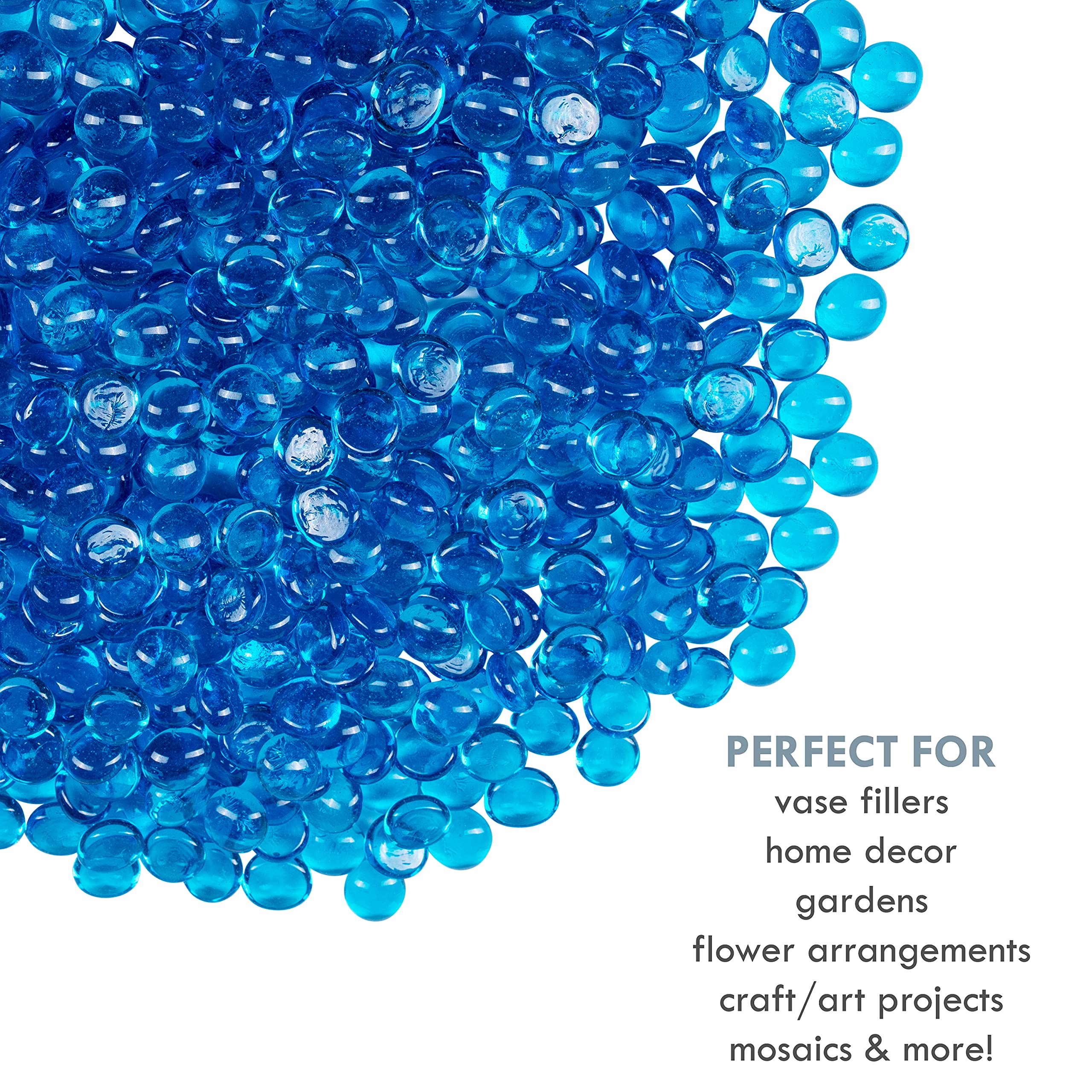 Galashield Blue Flat Glass Marbles - 1LB (100 PCS) Vase Filler Beads, Decorative Pebbles for Floral Arrangements, Home Decor, Wedding Centerpieces & DIY Crafts