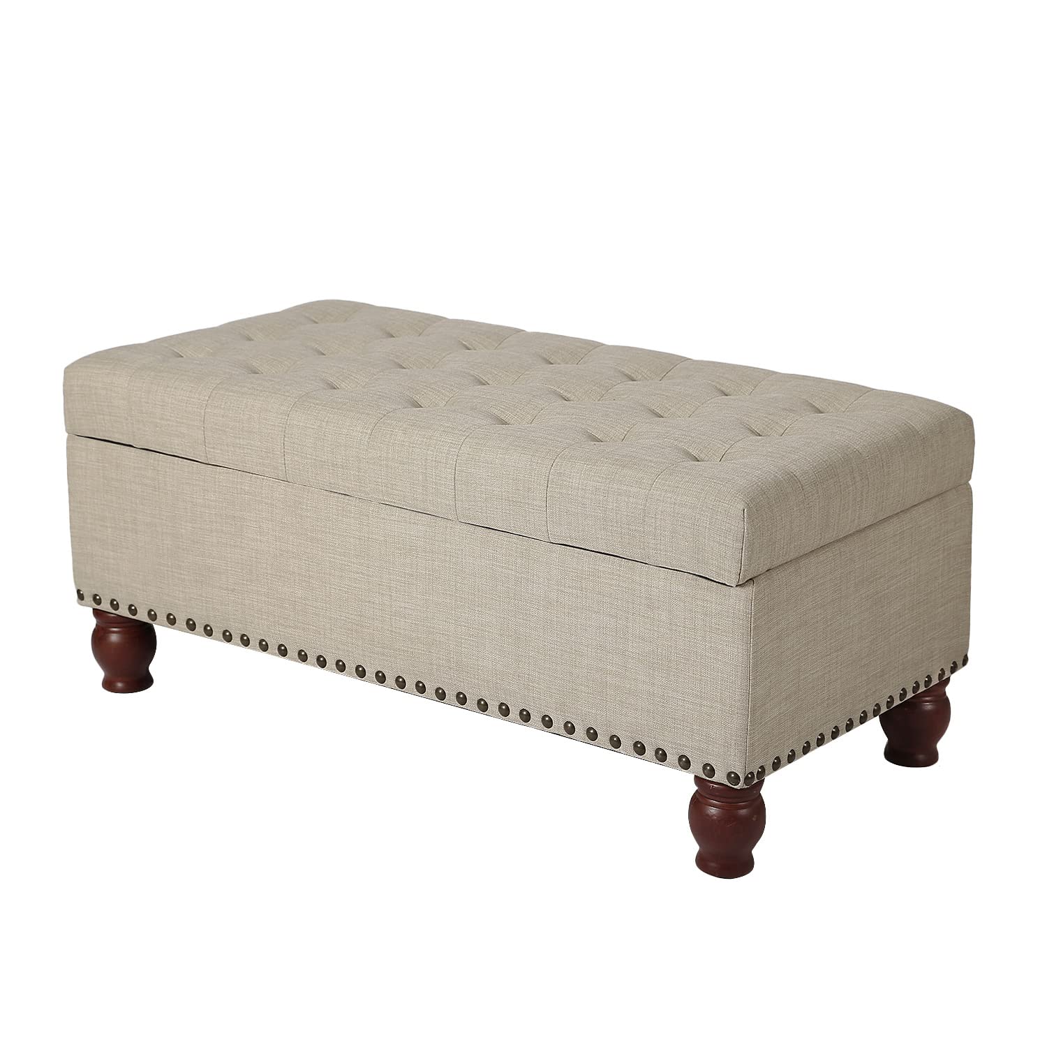 Storage Ottoman Bench with Wooden Legs - Upholstered Rectangle Storage Bench for Bedroom & Living Room | Perfect for Extra Seating, Blanket Storage & Footrest