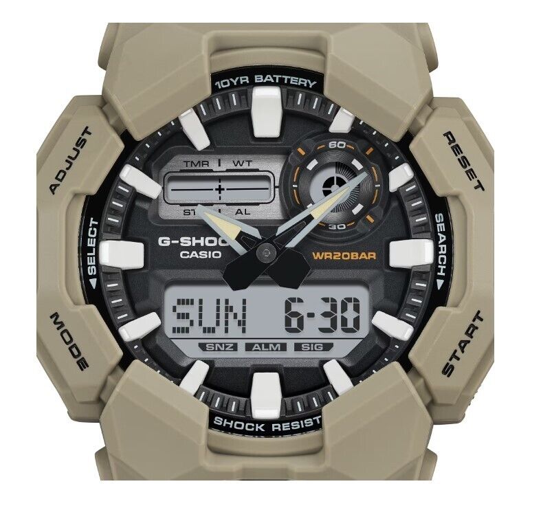 Casio G-Shock GA010-5A Analog Digital Watch with 10-Year Battery Life - Brown | Durable & Shock-Resistant for Outdoor, Sports & Military Use