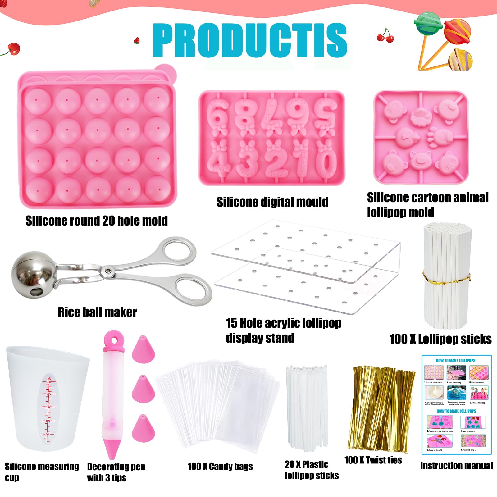 **Professional Cake Pop Maker Kit with 100 Sticks, Stand, Bags & Silicone Molds – Perfect for DIY Lollipops, Chocolates & Cookies – Great for Parties, Gifts & Baking Fun**