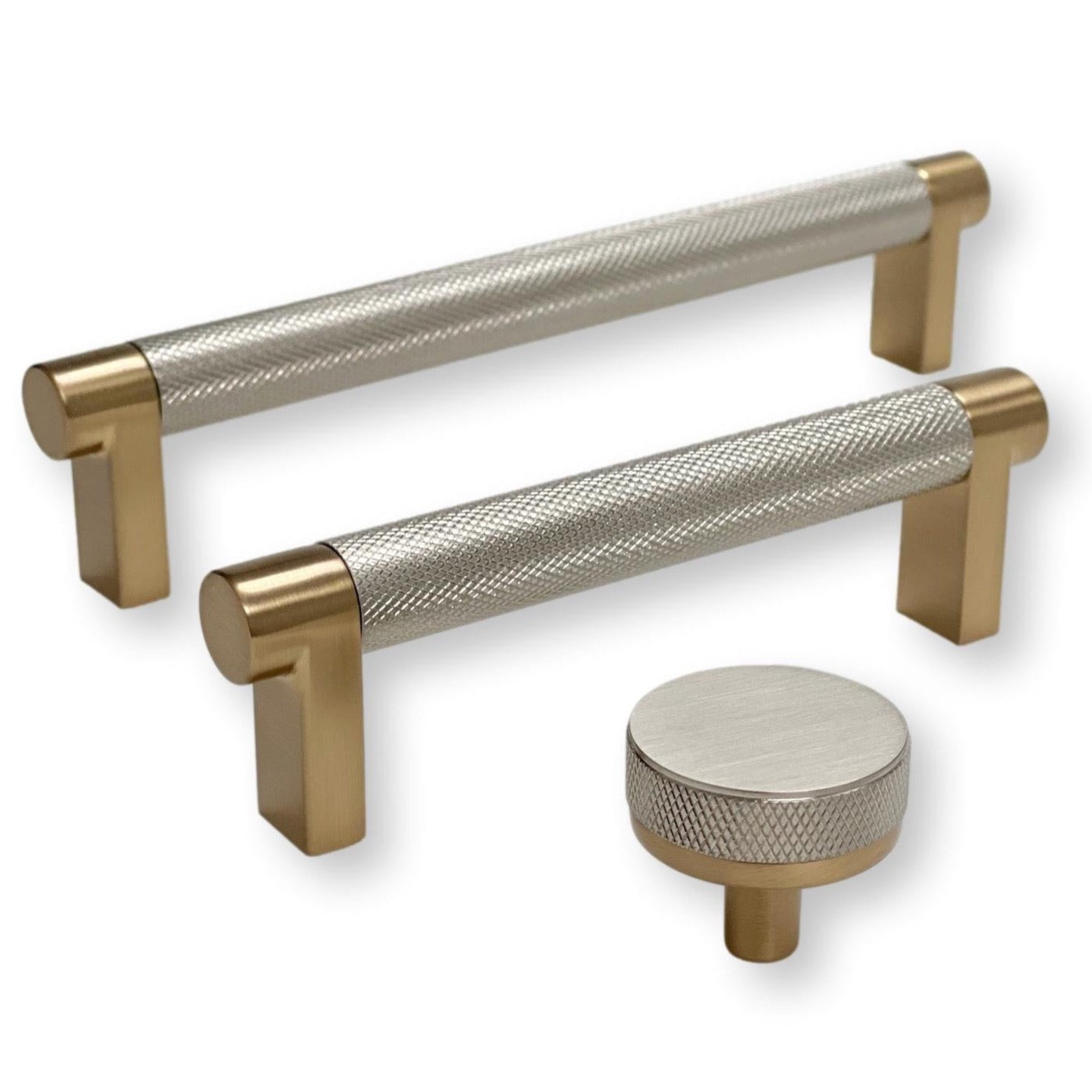 Premium Knurled Champagne Bronze & Brushed Nickel Cabinet Knobs and Pulls - Elegant Hardware for Kitchen, Bathroom & Furniture Upgrades