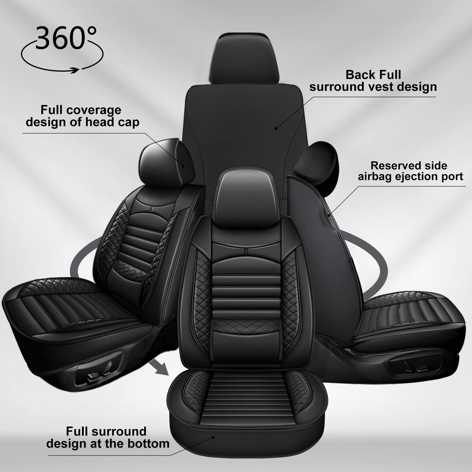 2010-2017 Jeep Patriot Waterproof Faux Leather Seat Covers Full Set (5 Seats) - Black, Airbag Compatible Car Seat Protectors for Comfort & Style | Perfect for Road Trips, Daily Commutes & Off-Road Adventures