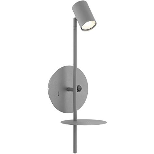 Lite Source LED Wall Lamp with USB Port - Grey, 7W GU10 Bulb, Modern Lighting for Home & Office (LS-16810GREY) | Perfect for Bedroom, Hallway & Outdoor Patio Lighting