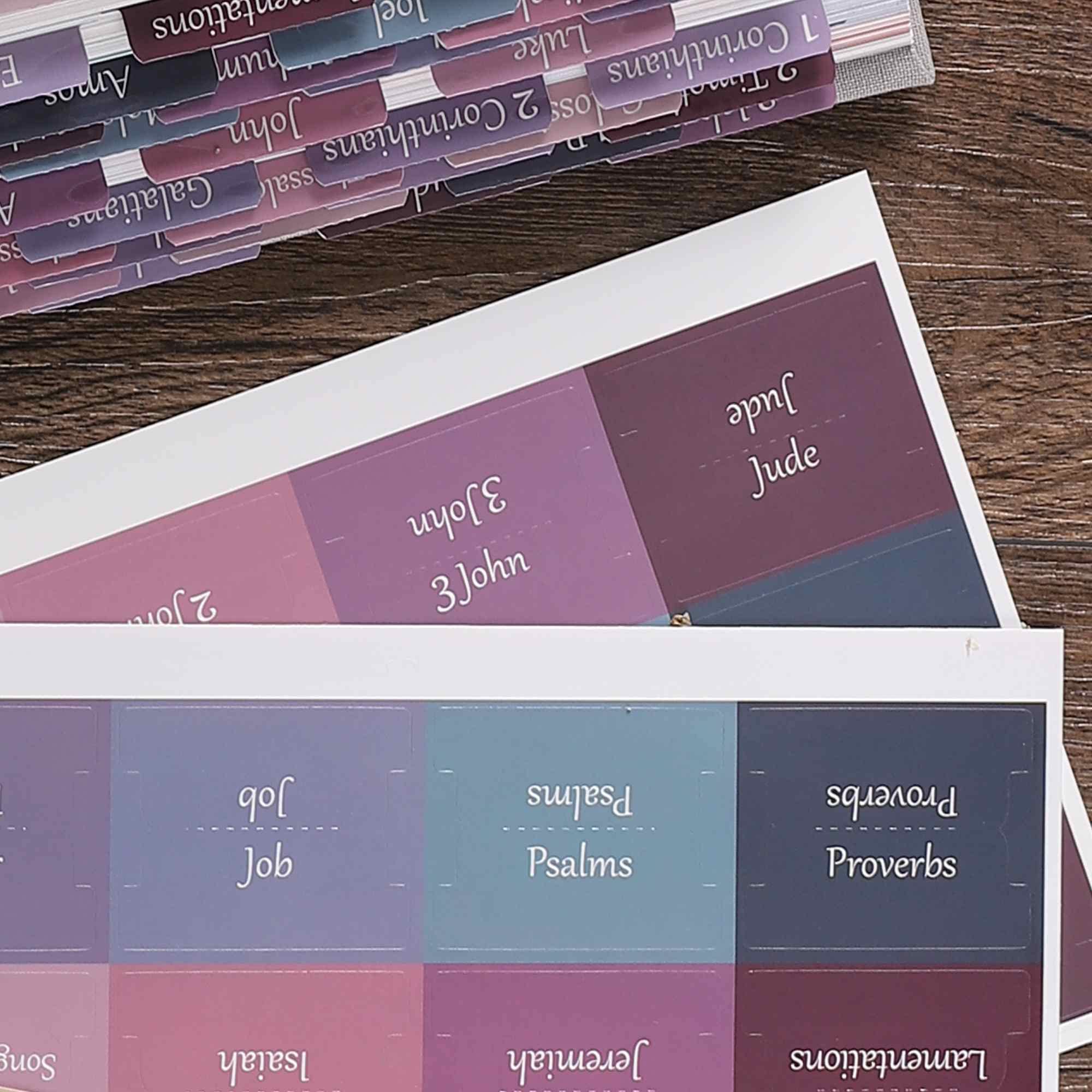 Thinkor Laminated Bible Tabs - Large Print Repositionable Christian Gift for Women & Men - Easy to Read Bible Journaling Tabs (Purple & Pink) - Perfect for Bible Study, Scripture Organization & Church Gifts