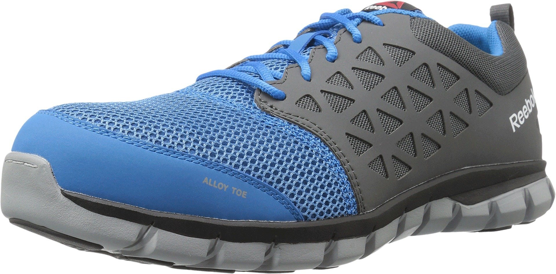 Reebok Men's RB4040 Sublite Cushion Work Athletic Alloy Toe Safety Shoes - Blue & Grey - Lightweight Comfort for Construction & Warehouse Workers