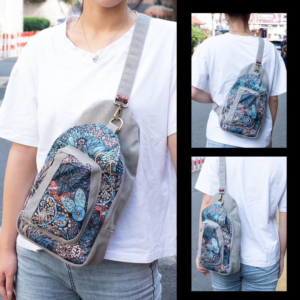 Black Butterfly Canvas Chest Bag - Small Crossbody Pack for Travel, Hiking & Outdoor Adventures - Adjustable Shoulder Strap for Comfort & Style
