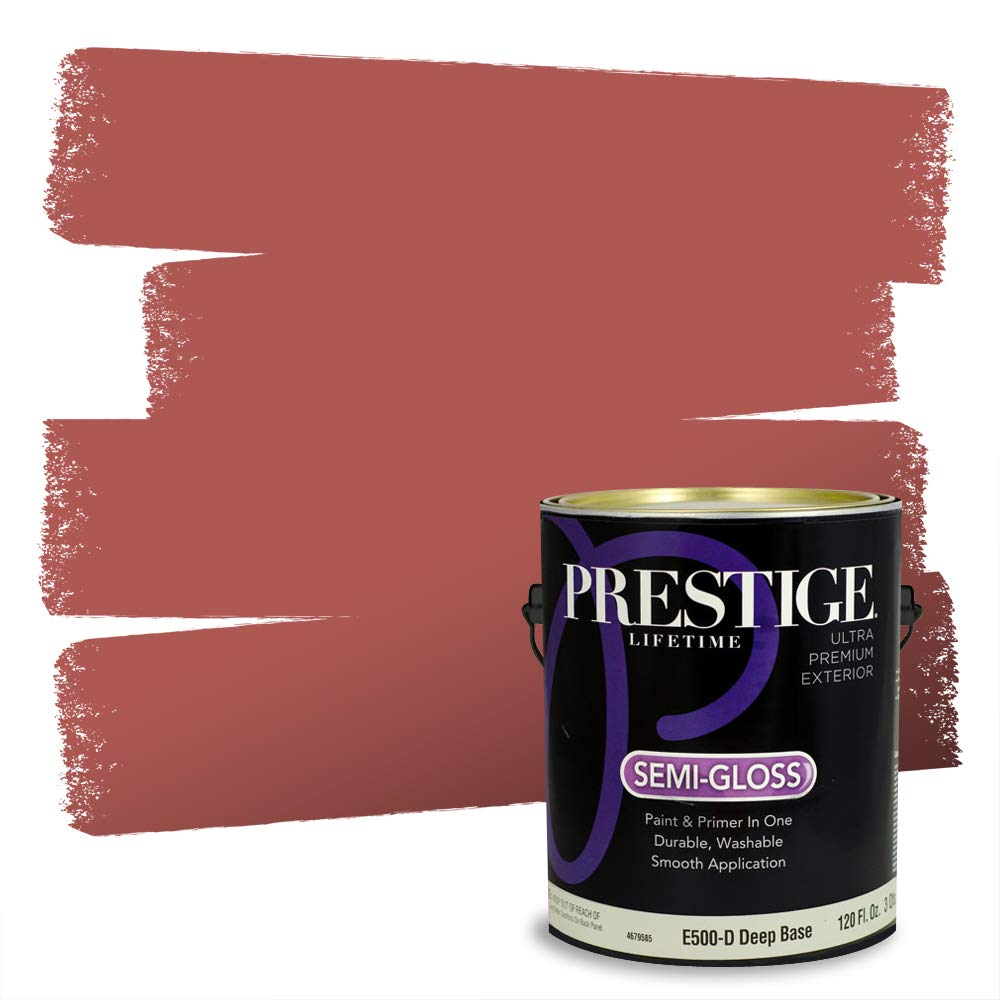 PRESTIGE Exterior Paint and Primer in One - Red Stiletto Semi-Gloss Finish - 1 Gallon for Outdoor Home Painting Projects, Fences, and Siding