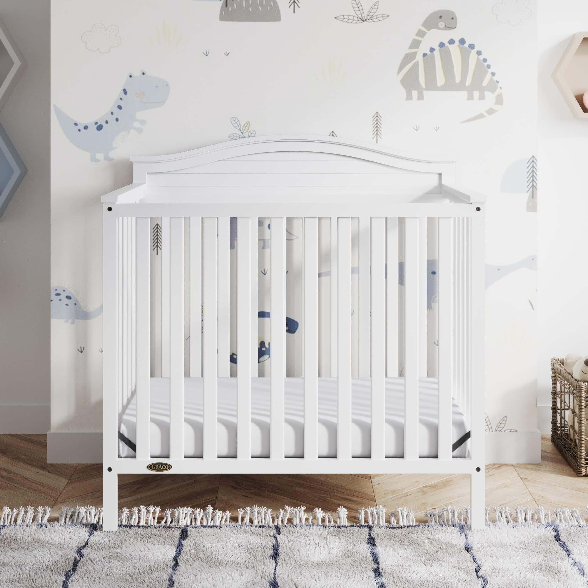 Graco Stella 4-in-1 Convertible Mini Crib with Mattress - White Nursery Furniture | Converts to Twin Bed with Headboard & Footboard | Includes 2.5