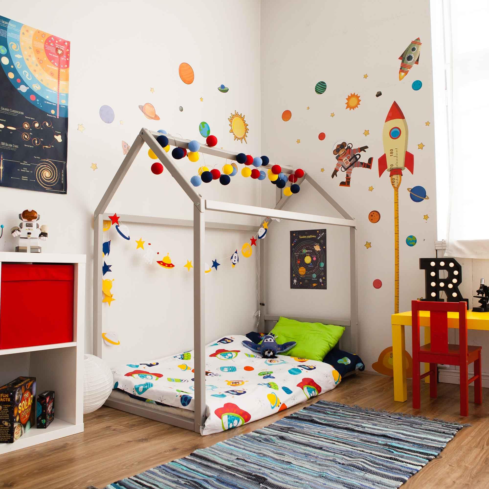 Montessori Toddler House Bed Frame with Slats for Kids Room