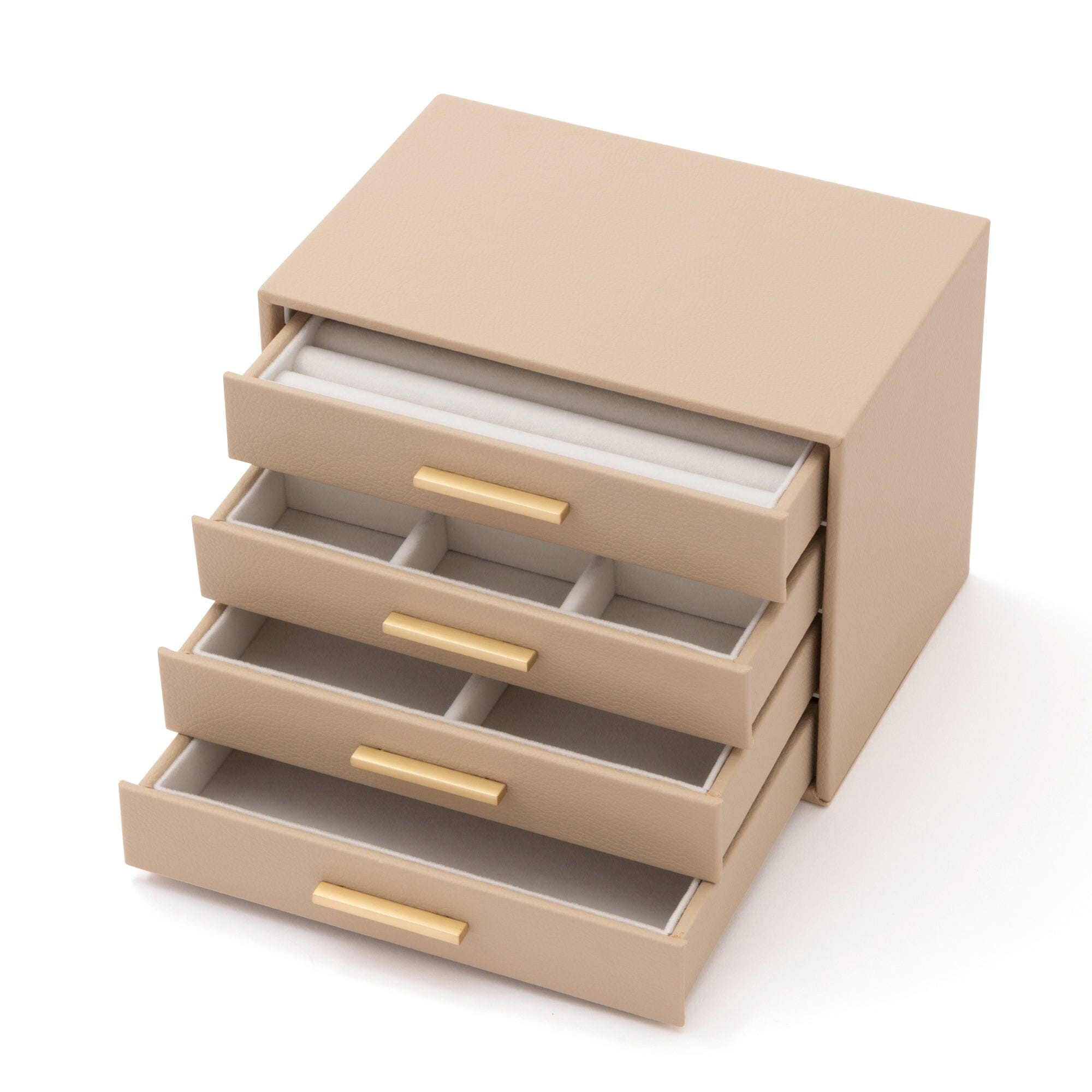 Elegant 4-Section Beige Jewelry Organizer Box for Necklaces, Rings & Earrings - Perfect for Bedroom Vanity, Travel & Gift Giving