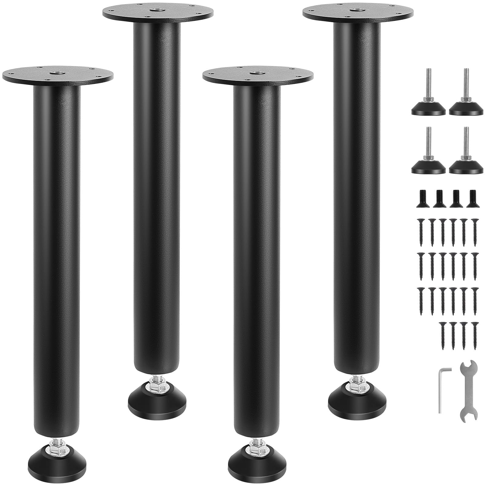 VEVOR 16 Inch Heavy Duty Adjustable Desk Legs - Set of 4 Reinforced Steel Office Table Legs for DIY, 1200 lbs Load Capacity, Quick Installation with Adjustable Foot Cup (Black) - Perfect for Home Office, Standing Desk, and Workspace Furniture