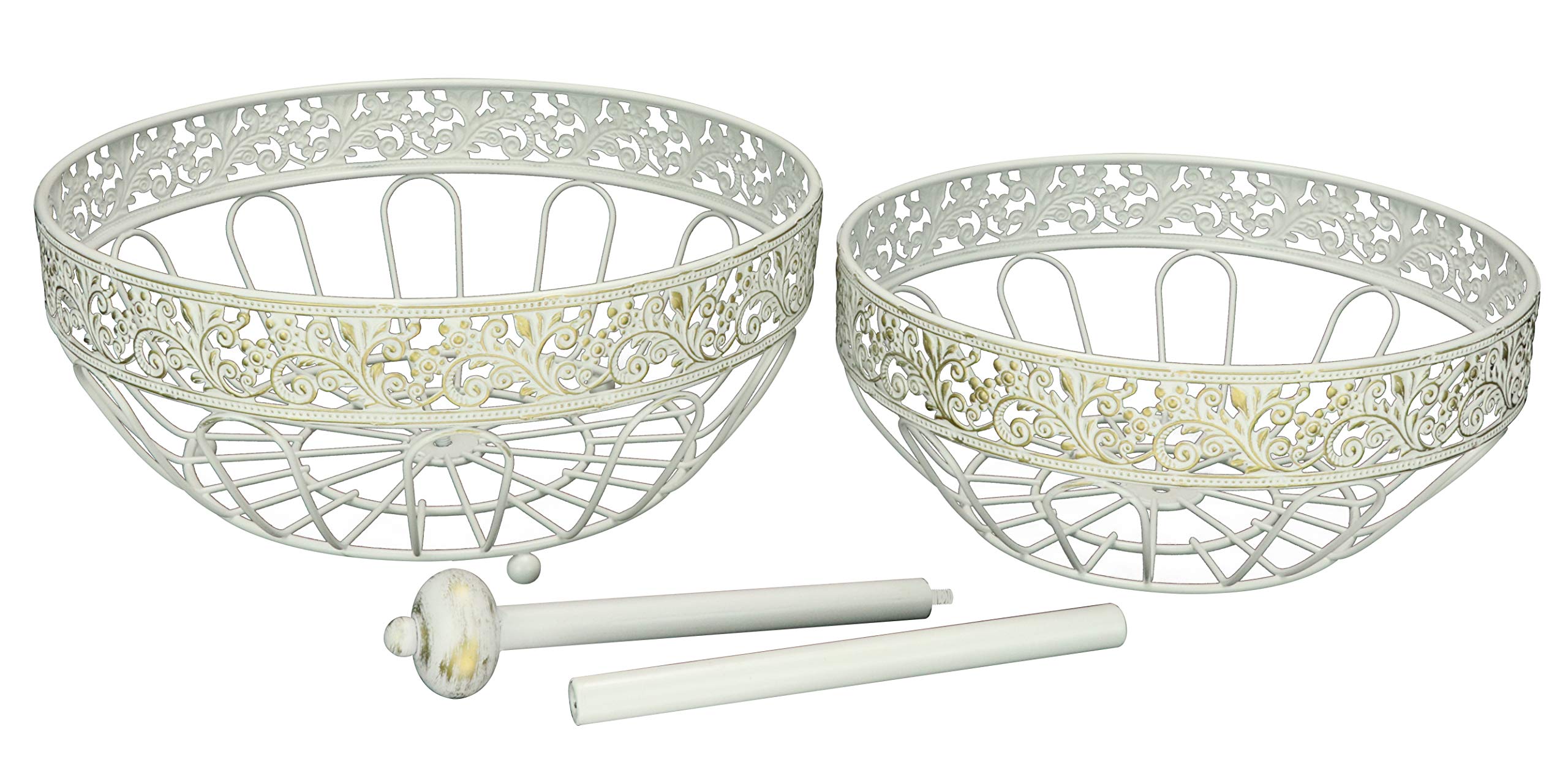 ROSYLINE 2 Tier Fruit Basket - White Brushed Bronze Kitchen Storage Organizer for Fruits, Vegetables, Snacks | Perfect for Countertop, Dining Table, Living Room & Pantry Organization