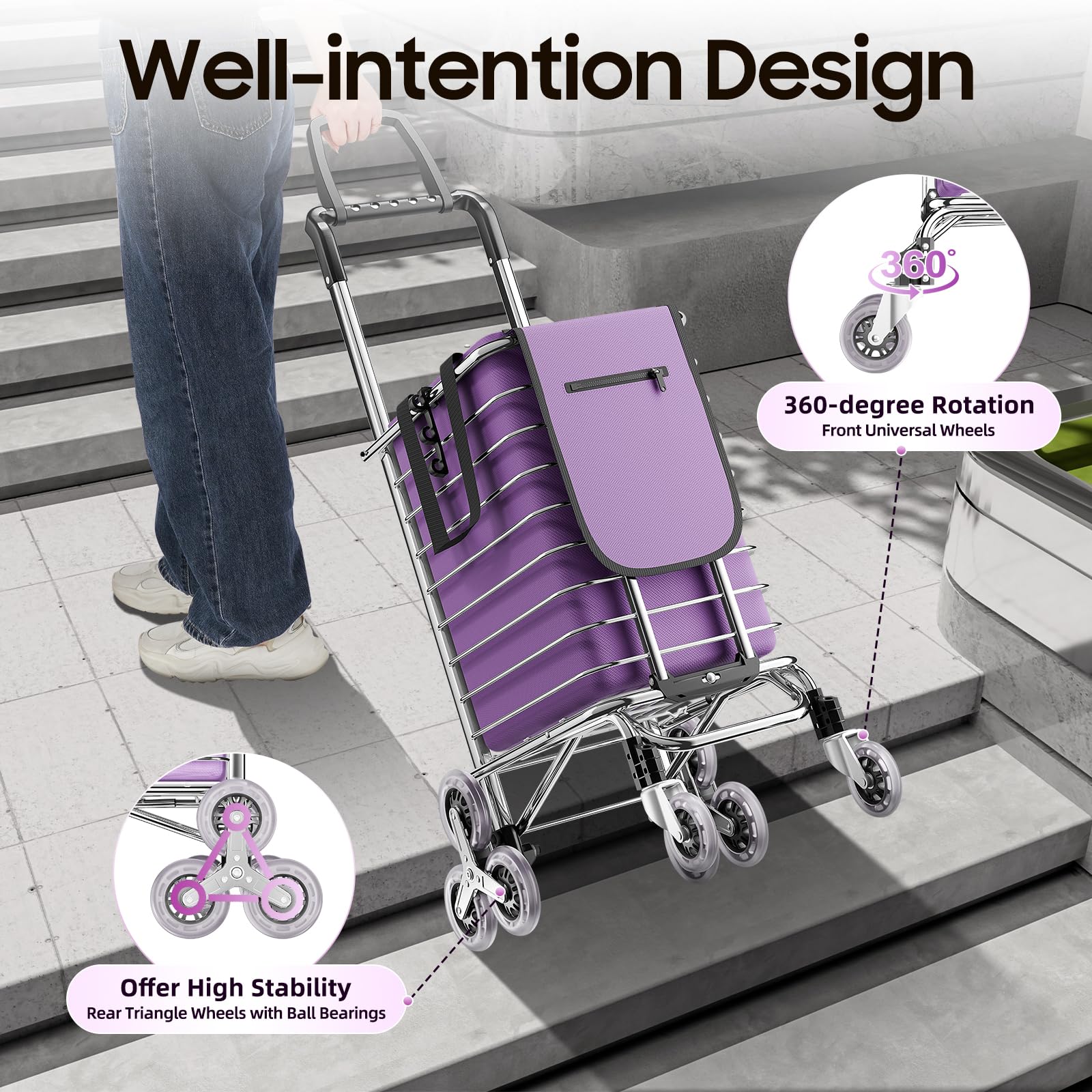 35L Foldable Rolling Cart with Wheels - Heavy Duty Grocery Shopping Cart, Stair Climbing Trolley for Supermarket, Warehouse & Home Delivery (Ideal for Groceries, Laundry, Garden Supplies & Office Transport)