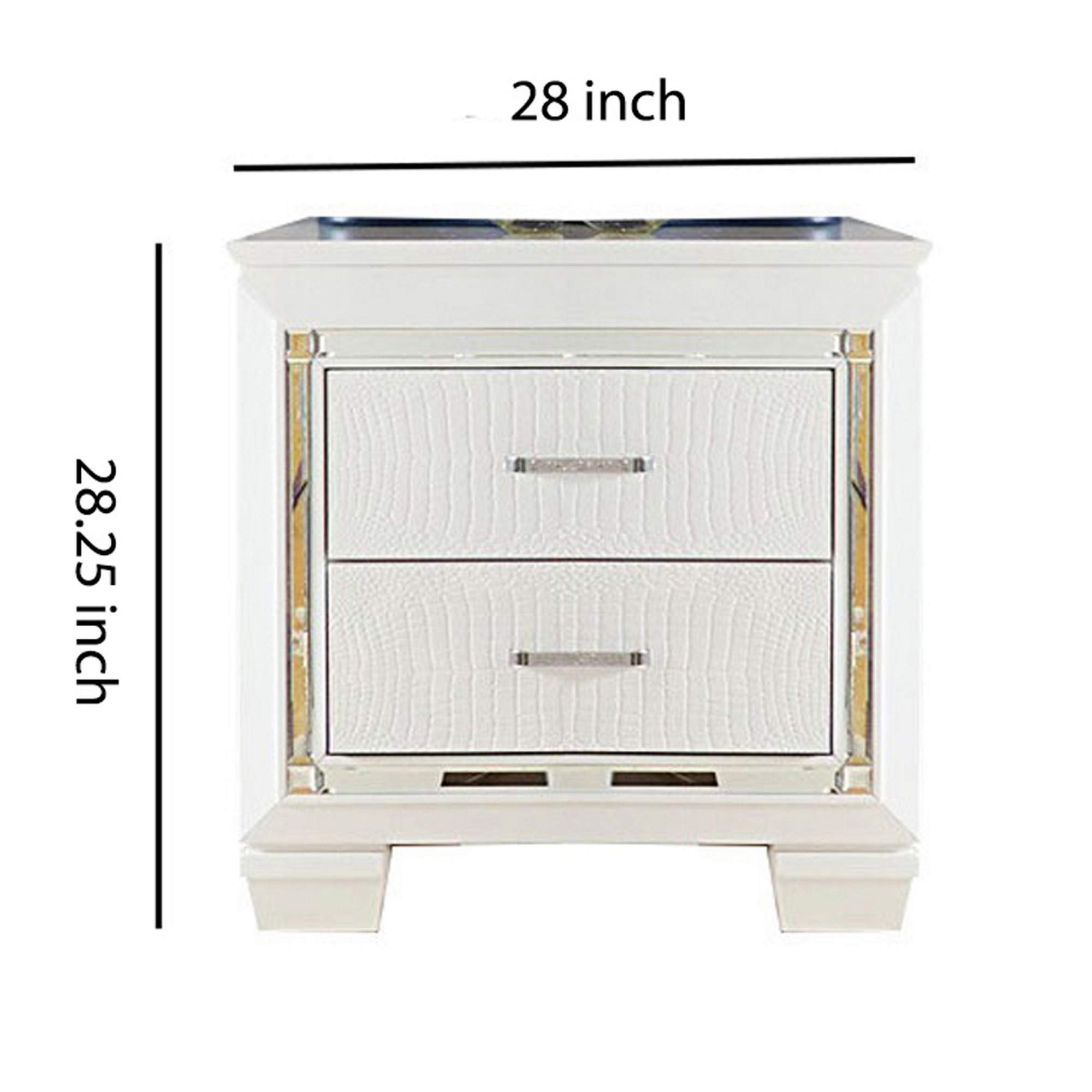 Benjara Modern White Wooden Nightstand with 2 Drawers & Built-in LED Lights - Perfect for Bedroom, Living Room, or Office Storage & Décor