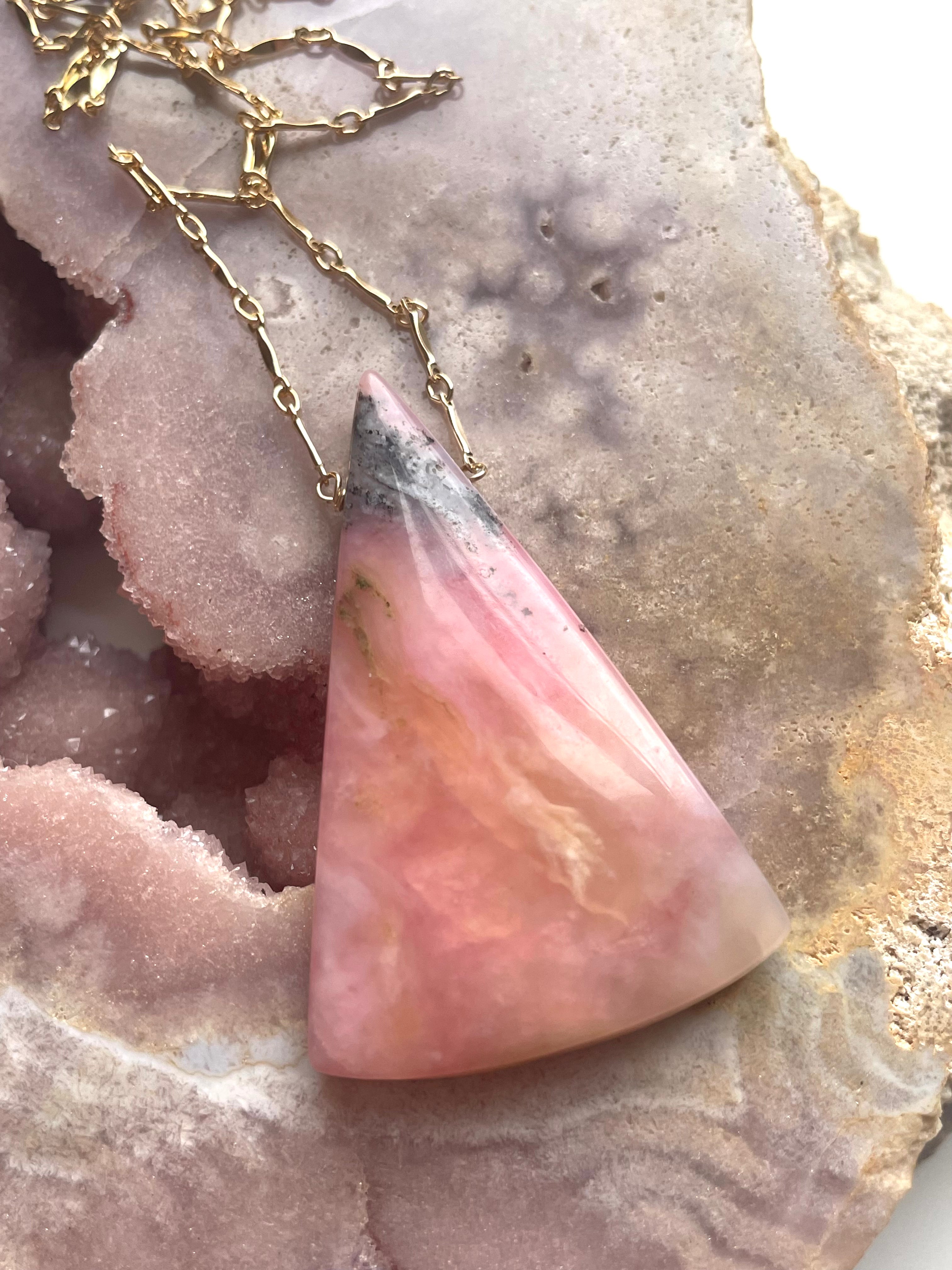 Large Pink Opal Statement Necklace 16