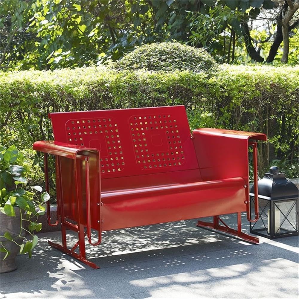 Crosley Furniture Bates Metal Gliding Patio Loveseat in Bright Red - Outdoor Garden Swing Chair for Porch, Deck & Backyard Relaxation