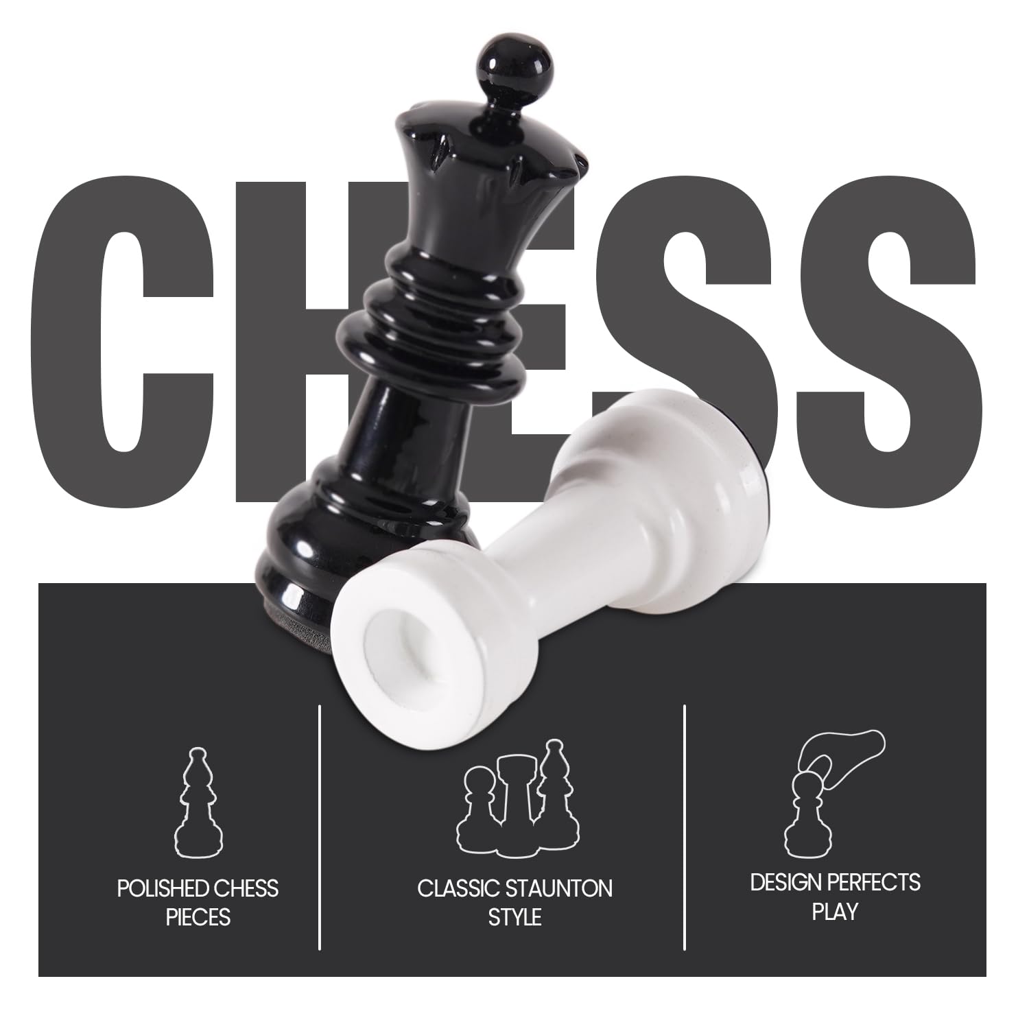 Premium 15-Inch Black & White Chess Set with Marble Board, 32 Metallic Chess Pieces & 2 Extra Queens - Classic 2-Player Strategy Board Game for Adults | Perfect for Home Decor, Office, Gifts & Family Game Nights