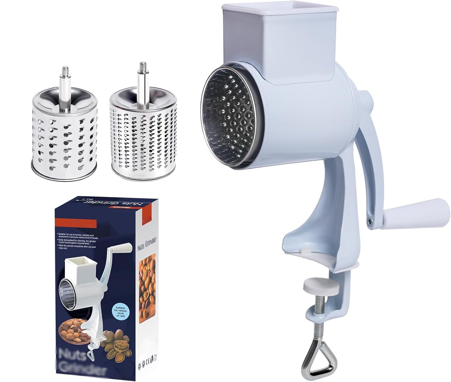 Premium Manual Nut Chopper Grinder - Heavy Duty Dried Fruit Crusher & Peanut Masher for Walnuts, Pecans, Almonds (160 Double Blade, White) - Perfect for Baking, Cooking, and Healthy Snack Preparation