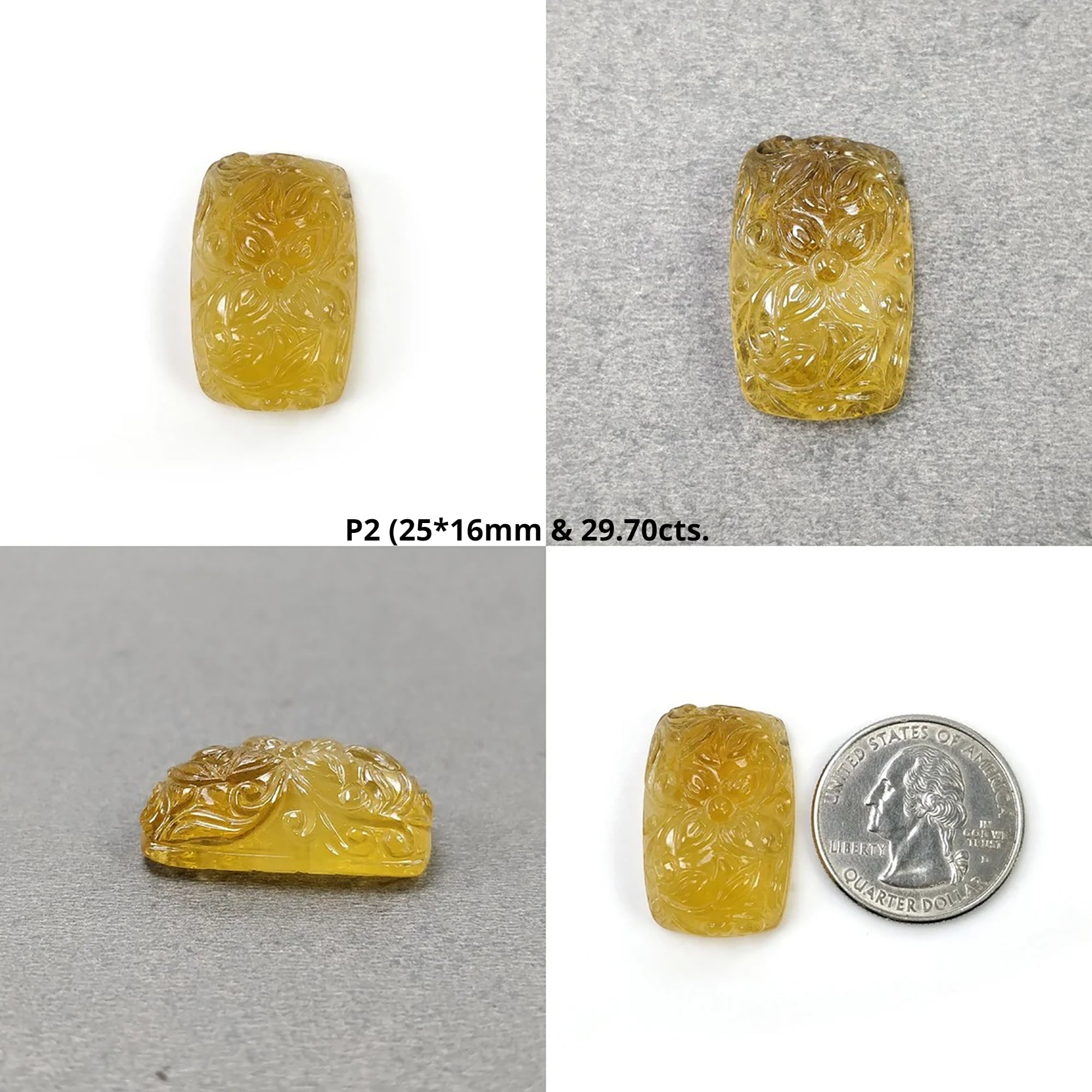 Natural Untreated Yellow Citrine Gemstone Hand Carved Cushion Shape Floral Carving - CITRINE Crystal for Jewelry Making, Home Decor & Spiritual Healing