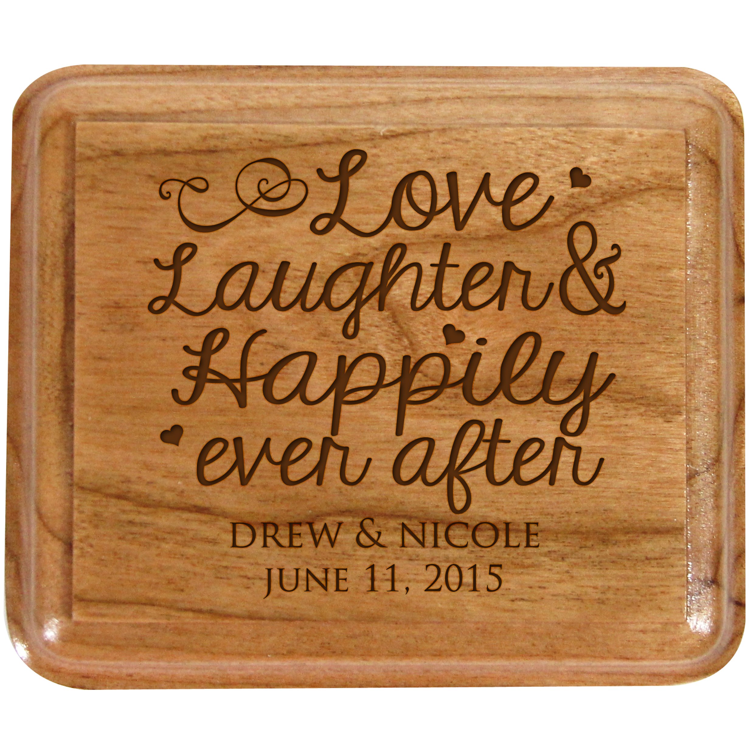 Personalized Double Cherry Wooden Wedding Ring Box - Custom Engraved Engagement Ring Holder for Ceremony, Love & Laughter Theme - Perfect for Wedding, Vow Renewal & Anniversary Celebrations