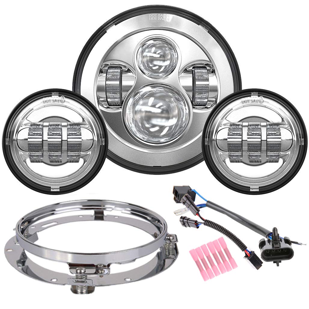 Z-OFFROAD 7 Inch LED Headlight + 4.5 Inch Fog Light Kit for Harley Davidson Electra Glide, Ultra Classic, Heritage Softail, Road King, Street Glide, Fatboy - Chrome Upgrade | High Visibility for Night Riding & Off-Road Adventures