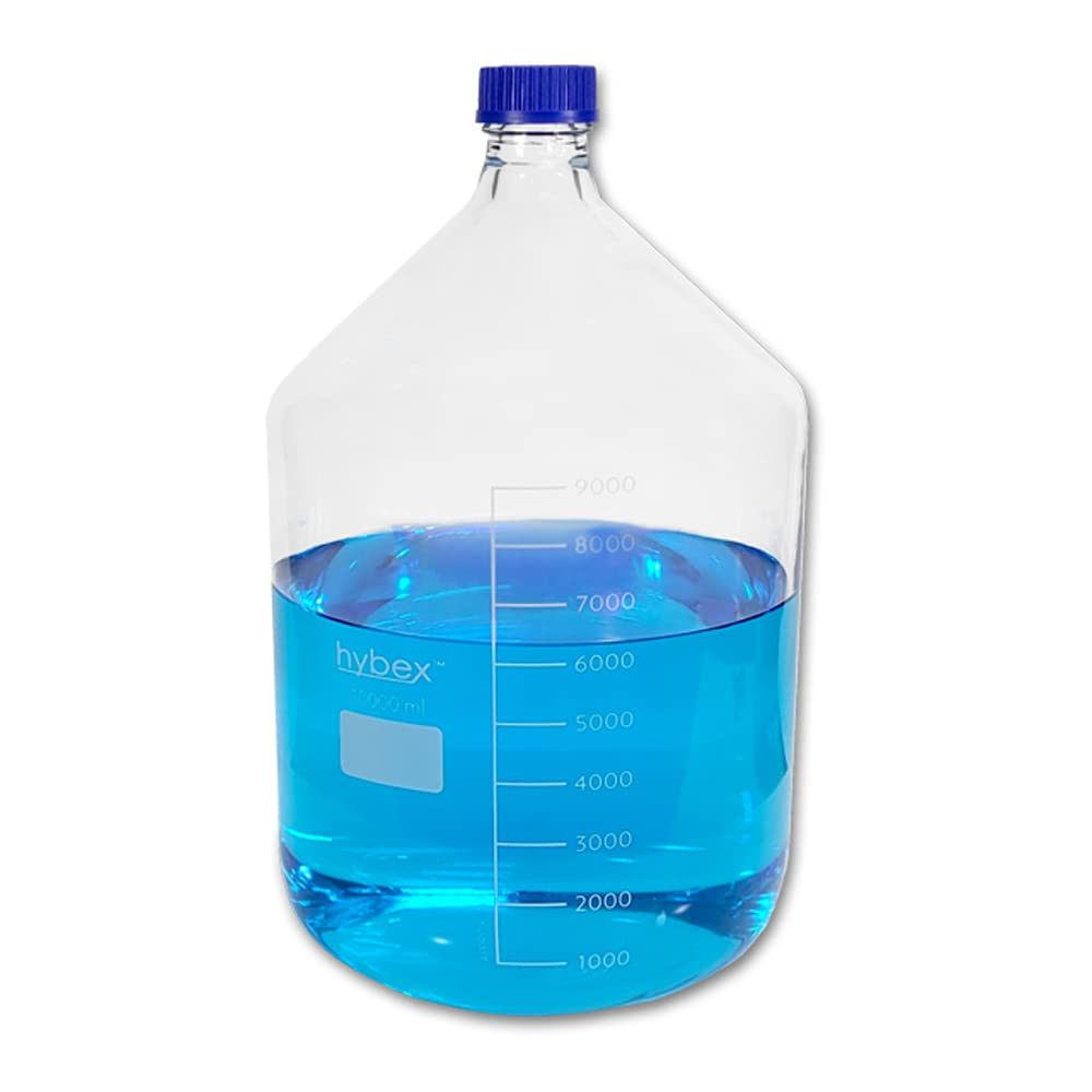 Benchmark Scientific Hybex B3000-2000 Borosilicate Glass Media Storage Bottle with Blue PP Cap, 2000ml (5-Pack) - Ideal for Lab Sample Storage, Chemical Solutions & Liquid Media Handling
