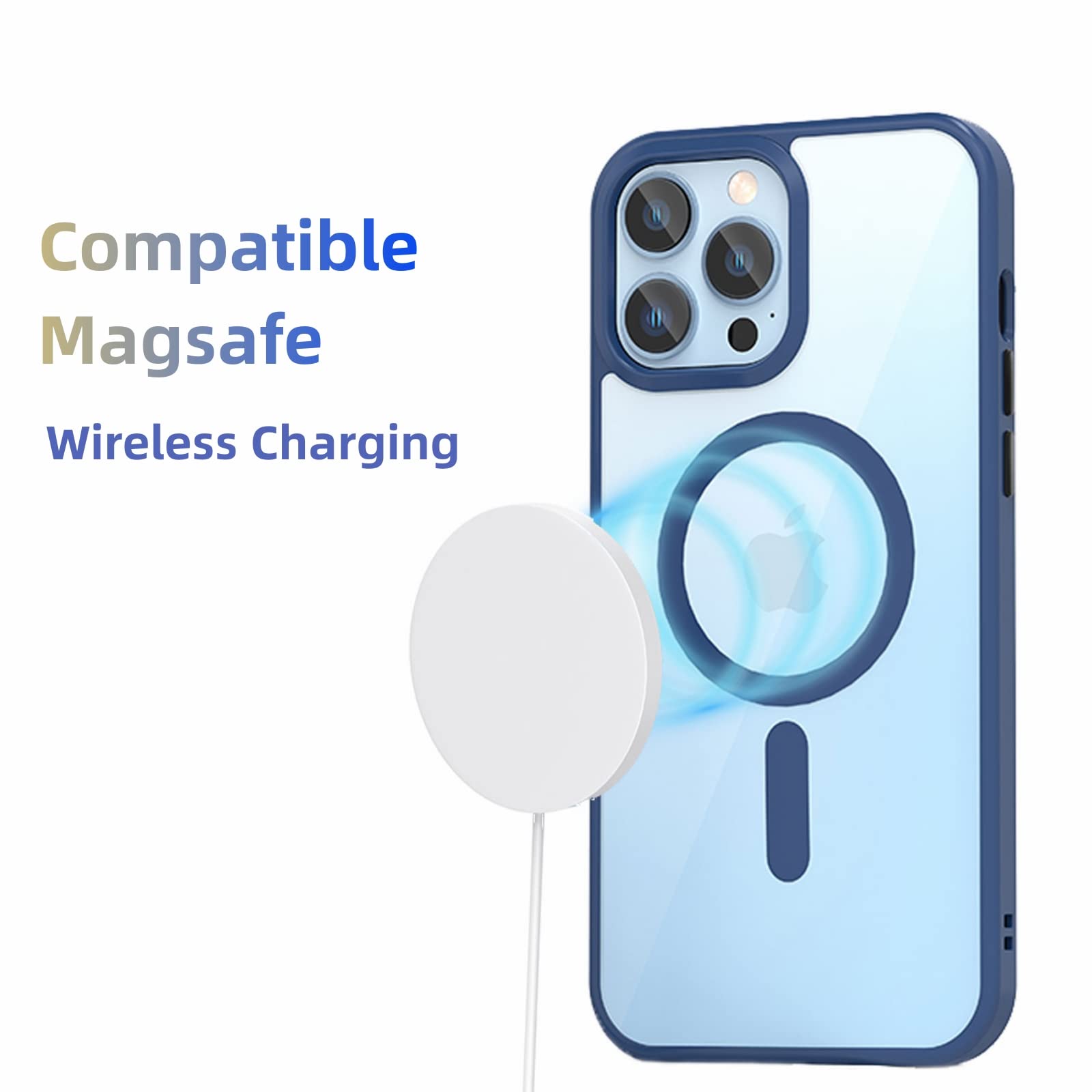 Magnetic Case for iPhone 13 Pro Max 6.7 Inch - Magsafe Compatible, Shockproof Hard PC Back with Soft Silicone Bumper, Anti-Scratch Clear Cover (Navy Blue) - Perfect for Daily Use, Wireless Charging & Drop Protection