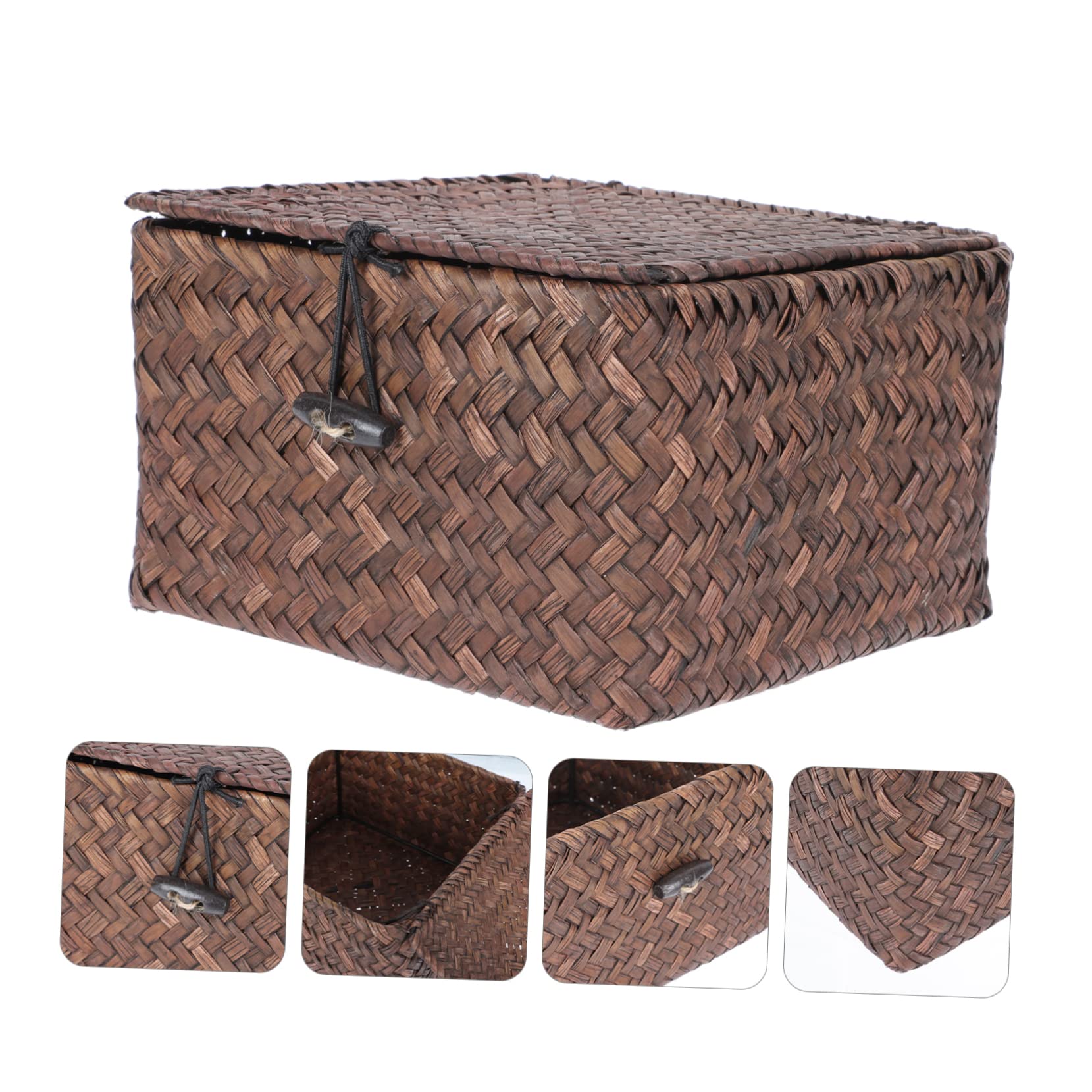 STOBAZA Seagrass Woven Storage Basket with Lid - Natural Home Organization Bin for Laundry, Toys, Blankets & Clothes | Stylish Decorative Storage Solution for Living Room, Bedroom & Nursery | Eco-Friendly Household Organizer