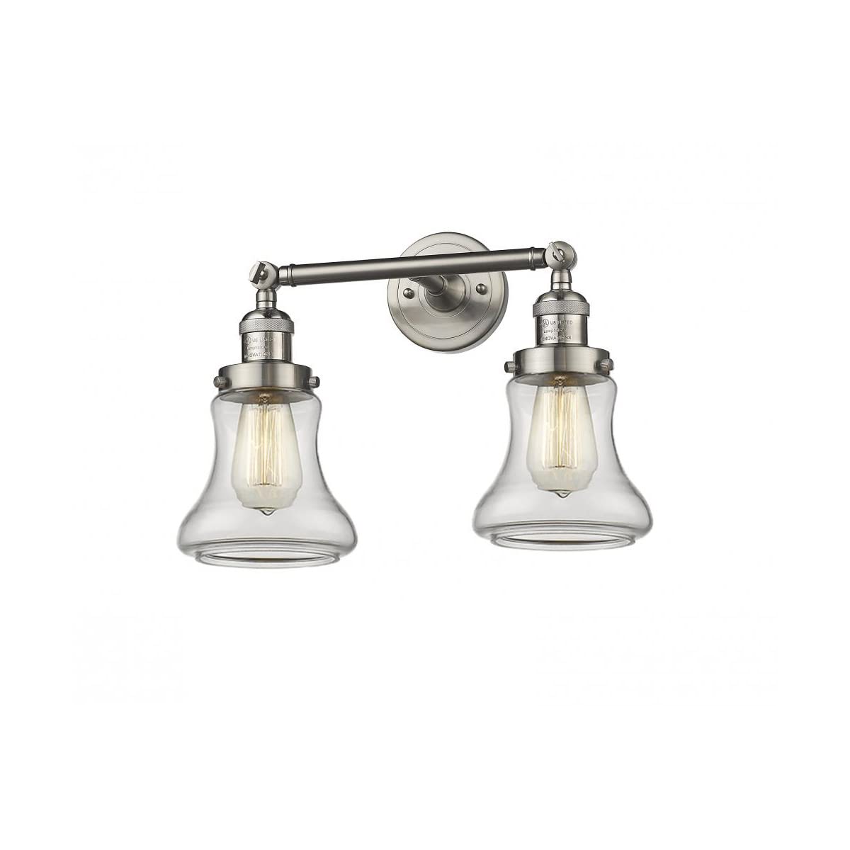 Vintage Dimmable LED Bathroom Light Fixture - 2 Light Brushed Satin Nickel - Energy Efficient Bathroom Vanity Lighting for Modern & Traditional Homes (Model: Innovations 208-SN-G192-LED) | Perfect for Master Bath, Powder Room & Spa-Like Retreats