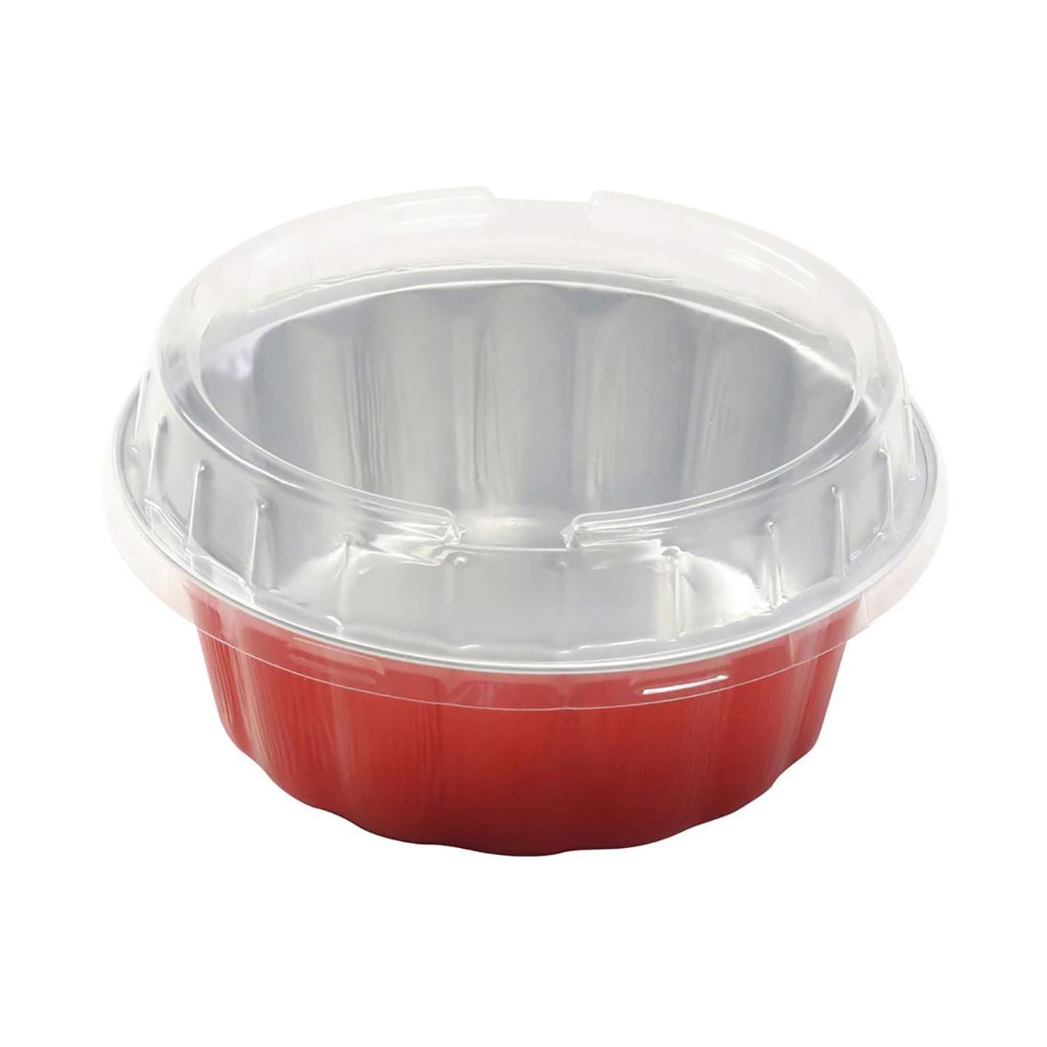 KitchenDance 8oz Disposable Round Aluminum Foil Pans with Snap-on Plastic Lids - Mini Cake Pans for Baking, Cupcake Tins, Party Dessert Containers - Vibrant Colors & Sturdy Scalloped Design (Set of 12) - Perfect for Birthday Parties, Picnics, and Holiday Baking