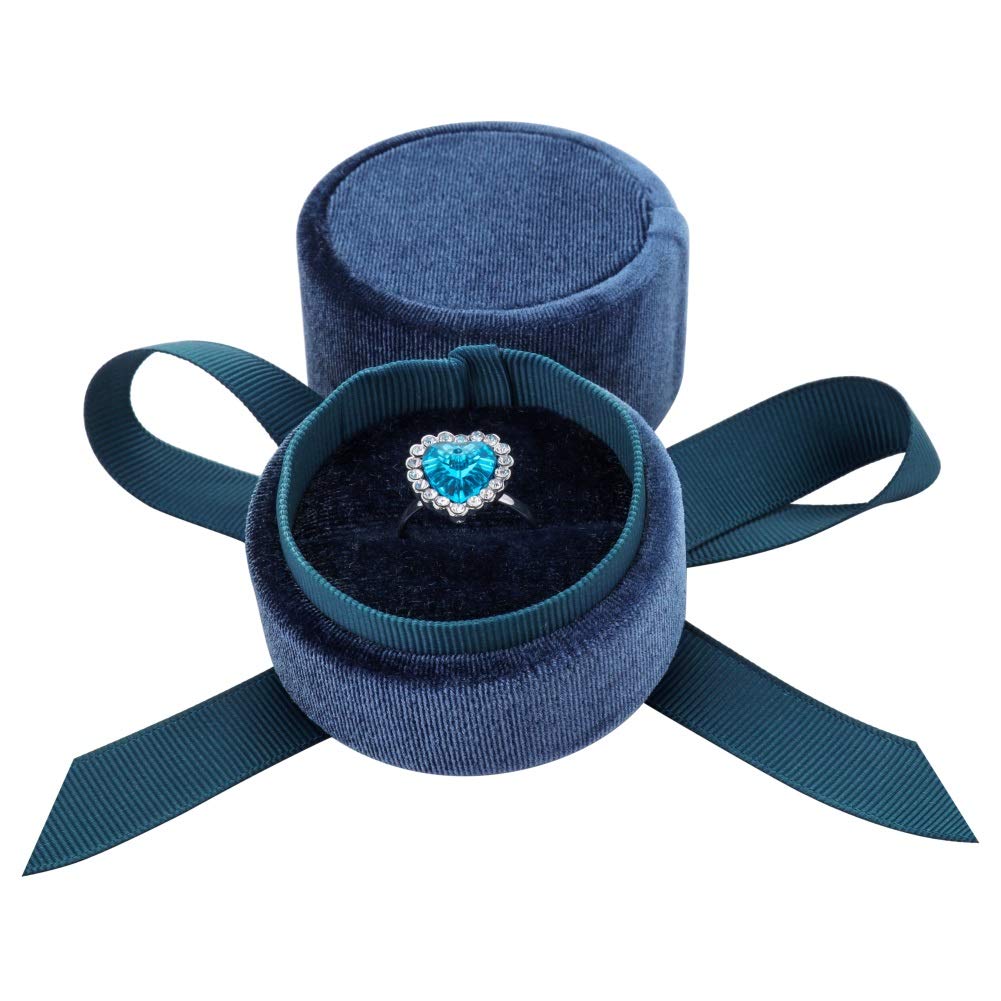 Elegant Velvet Round Jewelry Box with Silk Bow - Perfect Ring & Earring Storage Organizer for Proposal, Engagement, Wedding, Valentine's Day, Birthday, Anniversary - Ideal Gift Box for Bridal Shower, Christmas & Special Occasions