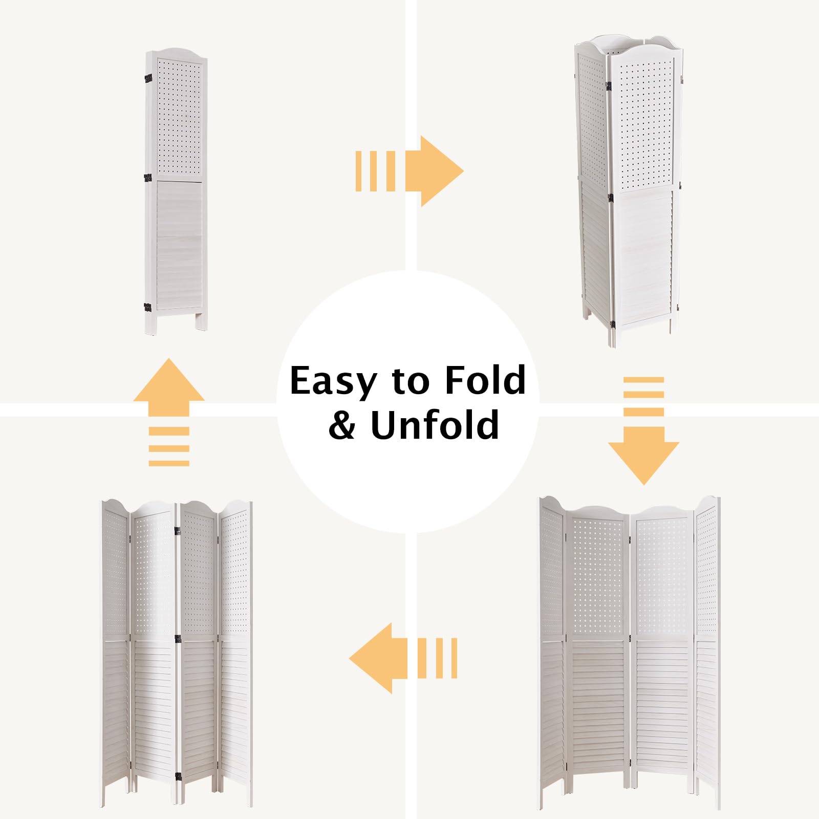 5.75Ft Wooden Freestanding 4-Panel Pegboard Display - Multifunctional Privacy Screen & Room Divider for Craft Fairs, Jewelry Displays, Trade Shows & Home Organization (White) - Perfect for Retail Stores, Craft Booths & Office Partitions
