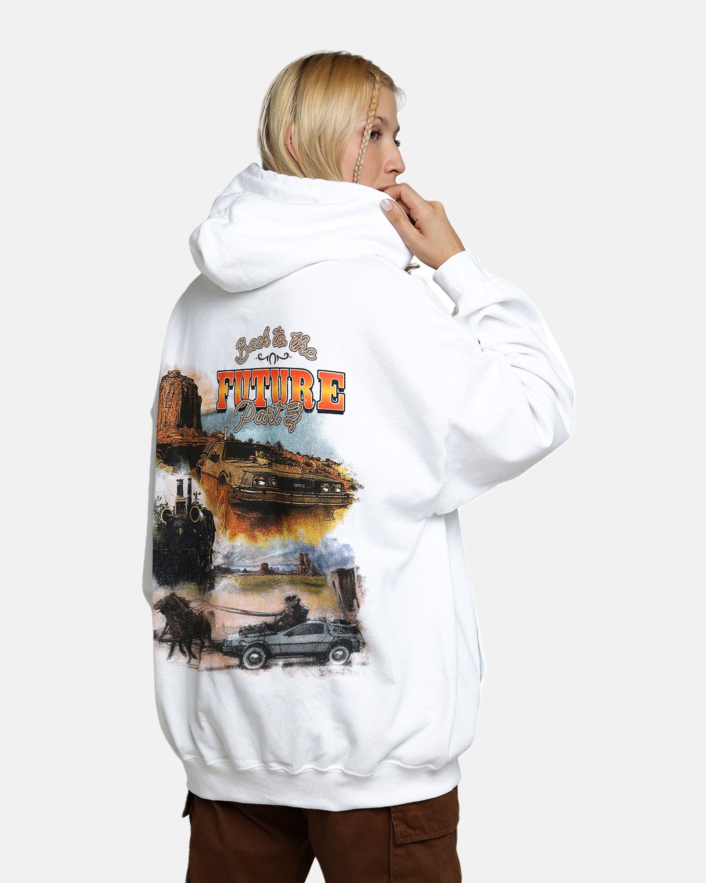 Back To The Future 3 Hoodie - Vintage Movie Merchandise - White Cotton Pullover for Men & Women - Perfect for Cosplay, Movie Nights & 80s Retro Fashion