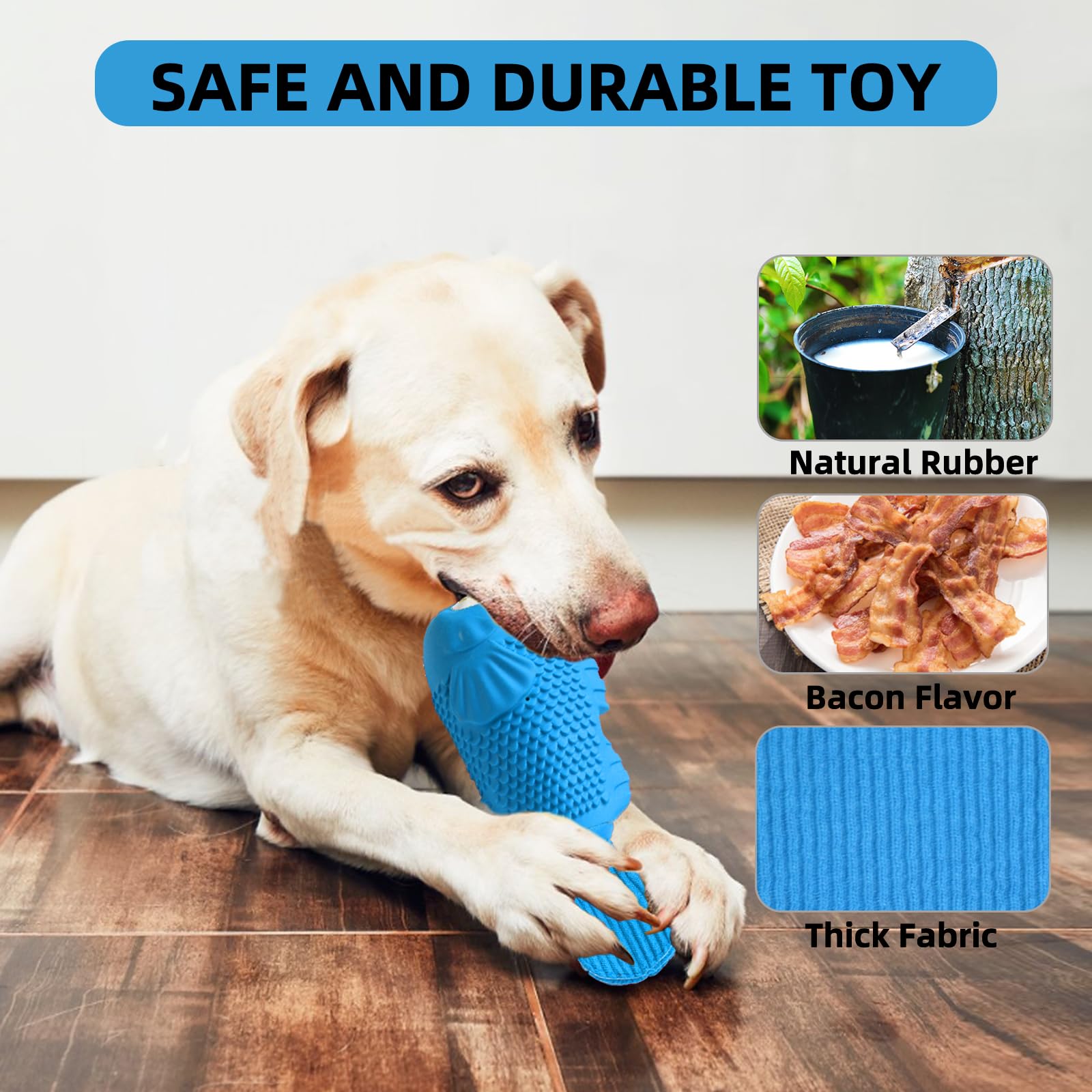 WinTour Durable Indestructible Dog Chew Toys for Aggressive Chewers - Squeaky Bacon-Flavored Tough Toys for Medium & Large Breed Dogs - Perfect for Teething, Boredom Relief & Playtime