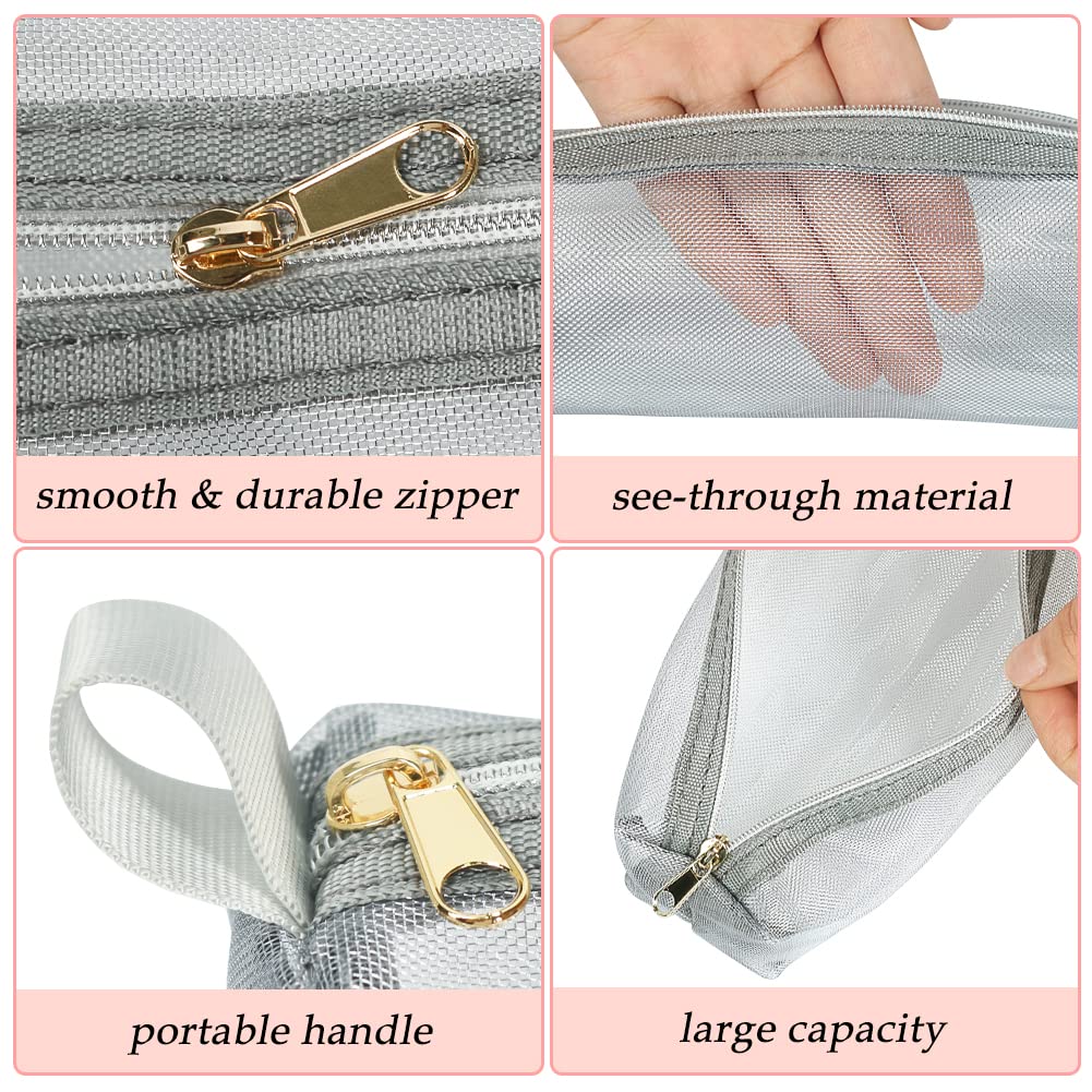 Mesh Makeup Brush Bag Set - 3Pcs Portable Travel Cosmetic Pouches for Makeup Brushes, Small Items & Purse Organization | Waterproof Pencil Pouch for On-the-Go Beauty, School & Office Essentials