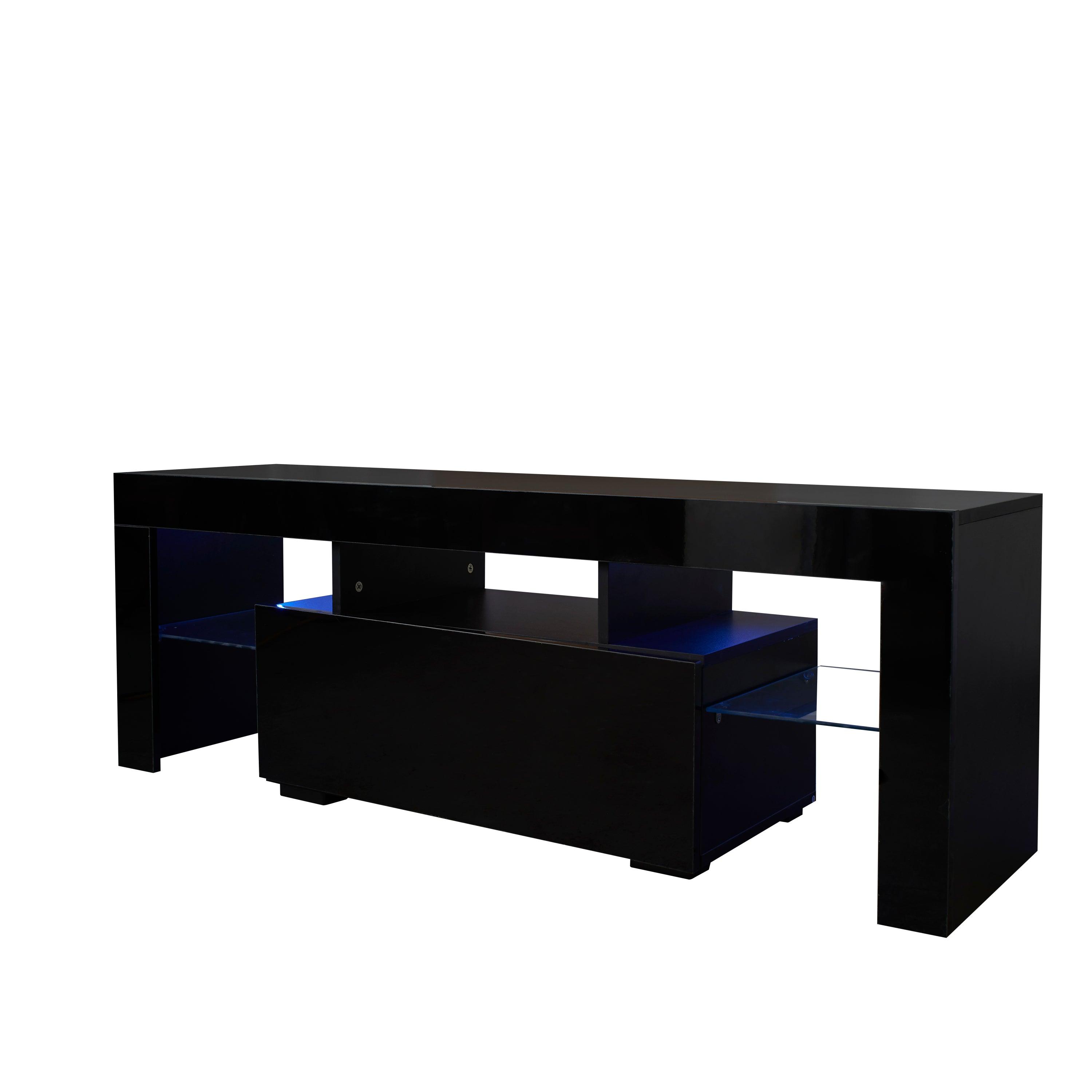 Black TV Stand with LED RGB Lights - Modern Flat Screen TV Cabinet for Gaming Consoles - Perfect for Living Room, Bedroom & Lounge Room Decor (Black) - Ideal for Movie Nights & Gaming Setup