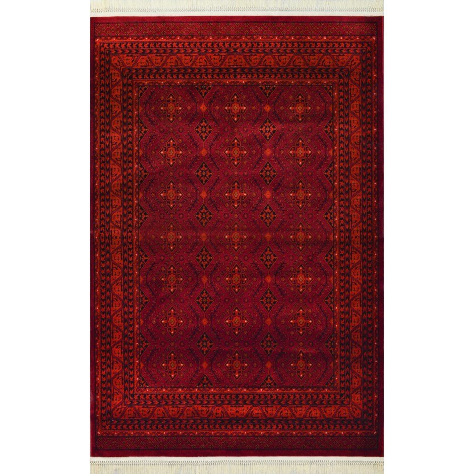 Handmade Afghan Herati Design Power Loom Rug - Red & Black Traditional Persian Style Carpet for Living Room, Bedroom, or Home Decor