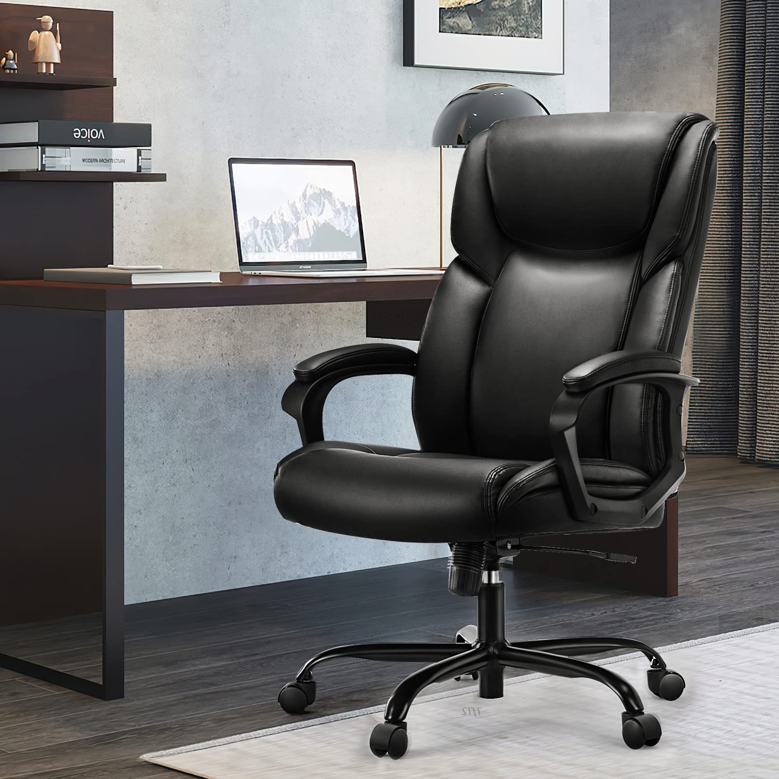 Premium Executive Office Chair - High Back Ergonomic Desk Chair with Soft Armrests, Adjustable Height & Lumbar Support - Big & Tall Bonded Leather Computer Chair for Home & Office Workspaces - Perfect for Long Hours of Comfortable Sitting & Productivity