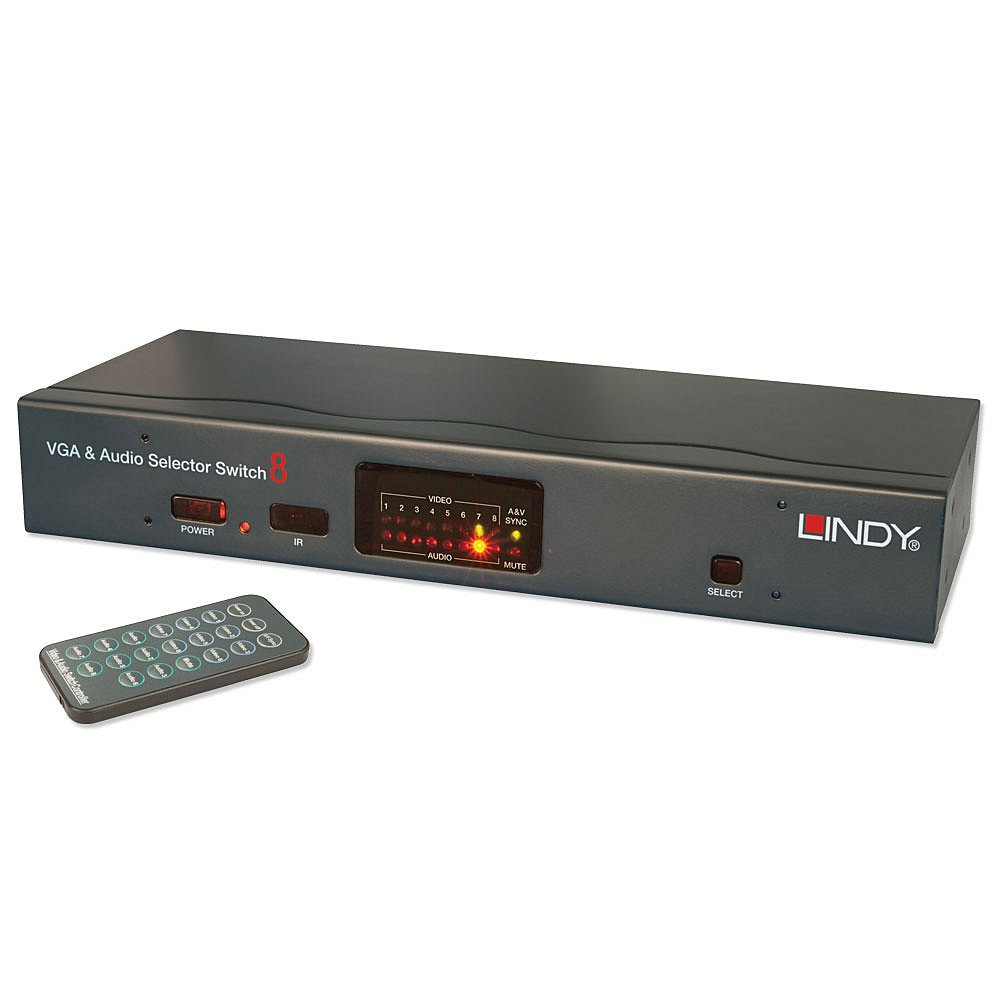 LINDY 8 Port VGA and Audio Switch Box (32584) - Perfect for Home Theater, Office, and Gaming PC Setup