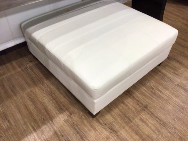 Square Cream Vinyl Ottoman Stool - Modern Faux Leather Storage Footrest for Living Room, Bedroom & Office - Multi-Functional Seat with Hidden Storage Compartment