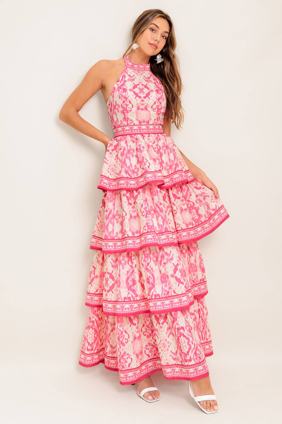 MALLORY Women's Printed Maxi Dress - Fuchsia & Ivory Floral Summer Dress for Beach, Vacation & Casual Wear