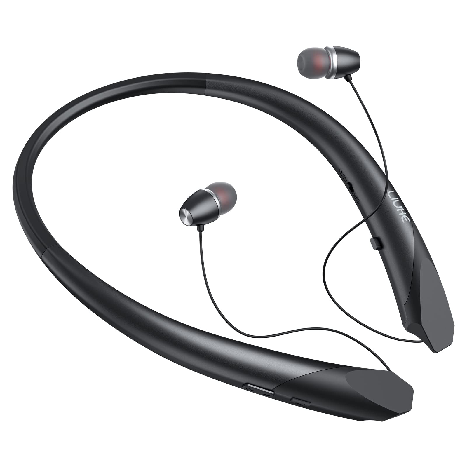 NVOPERANG Bluetooth Headphones Neckband - Wireless Headset with Retractable Earbuds, CVC 8.0 Noise Cancelling, Stereo Sound, Sweatproof Design & Built-in Mic for Gym, Running, Office Work (Black) | Perfect for Workouts, Commuting & Remote Work