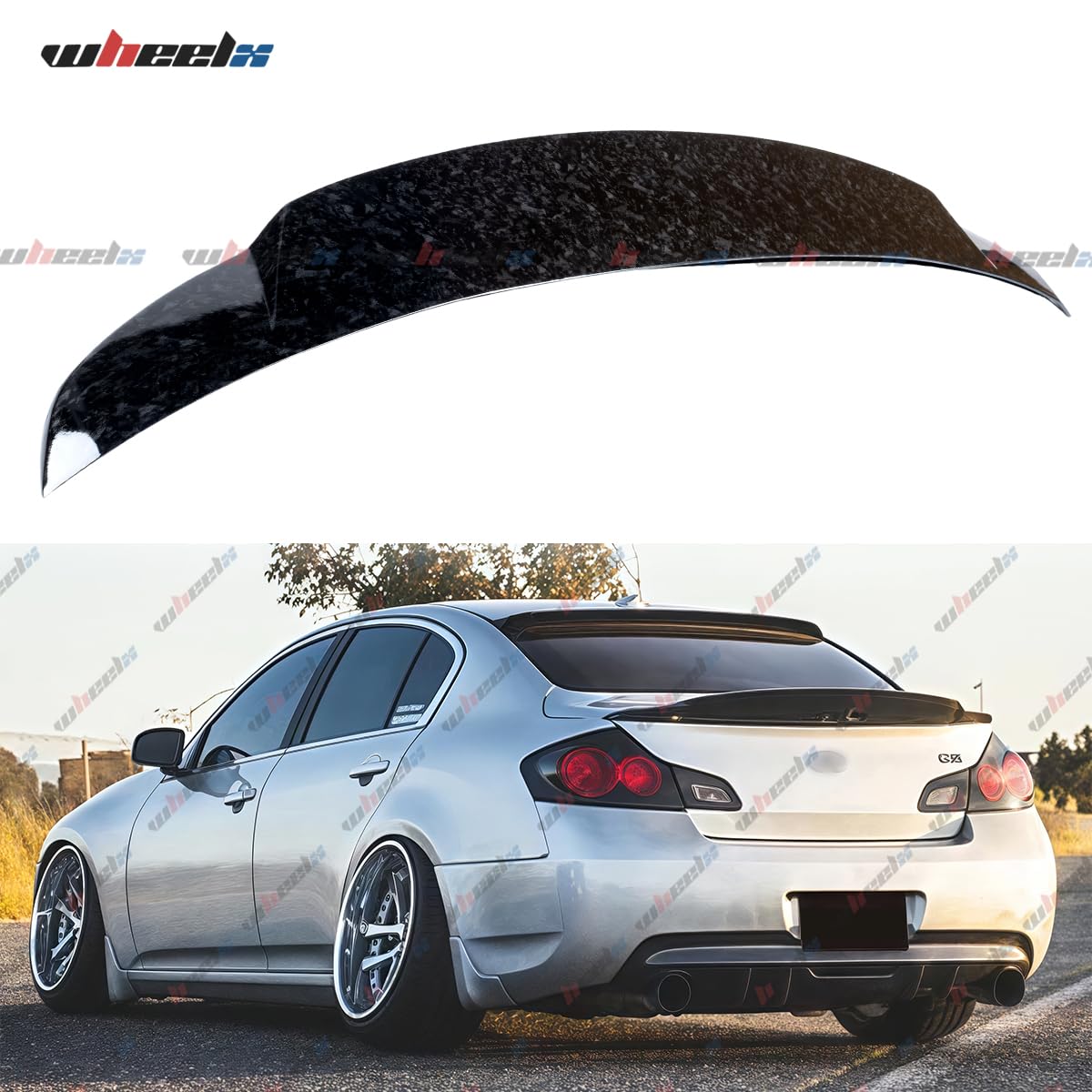 **Rear Trunk Spoiler for 2007-2015 Infiniti G35 G25 G37 Q40 Sedan | Duckbill High Kick Wing Splitter Lip | Glossy Forged Carbon Fiber Pattern | Perfect for Car Upgrades & Racing Enthusiasts**
