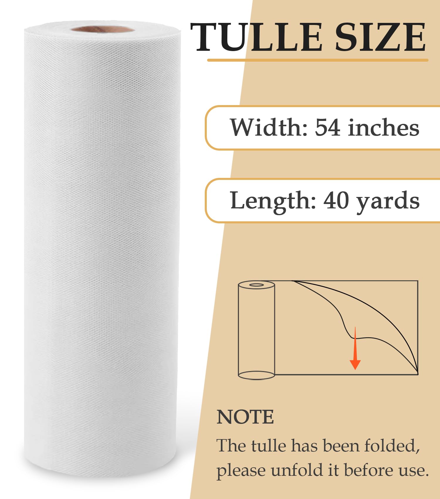 Premium White Tulle Fabric Roll - 54